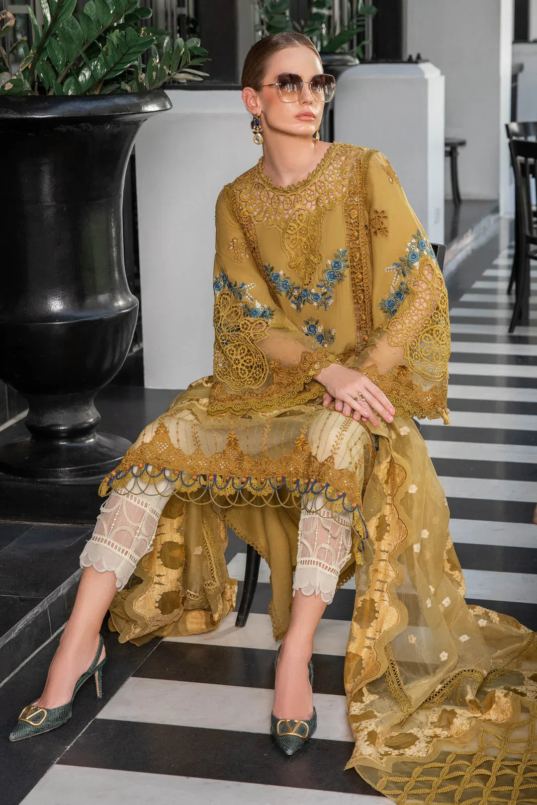 MARIA B EID COLLECTION UNSTITCHED EL-23-06-Mustard - Aqsa Fabrics