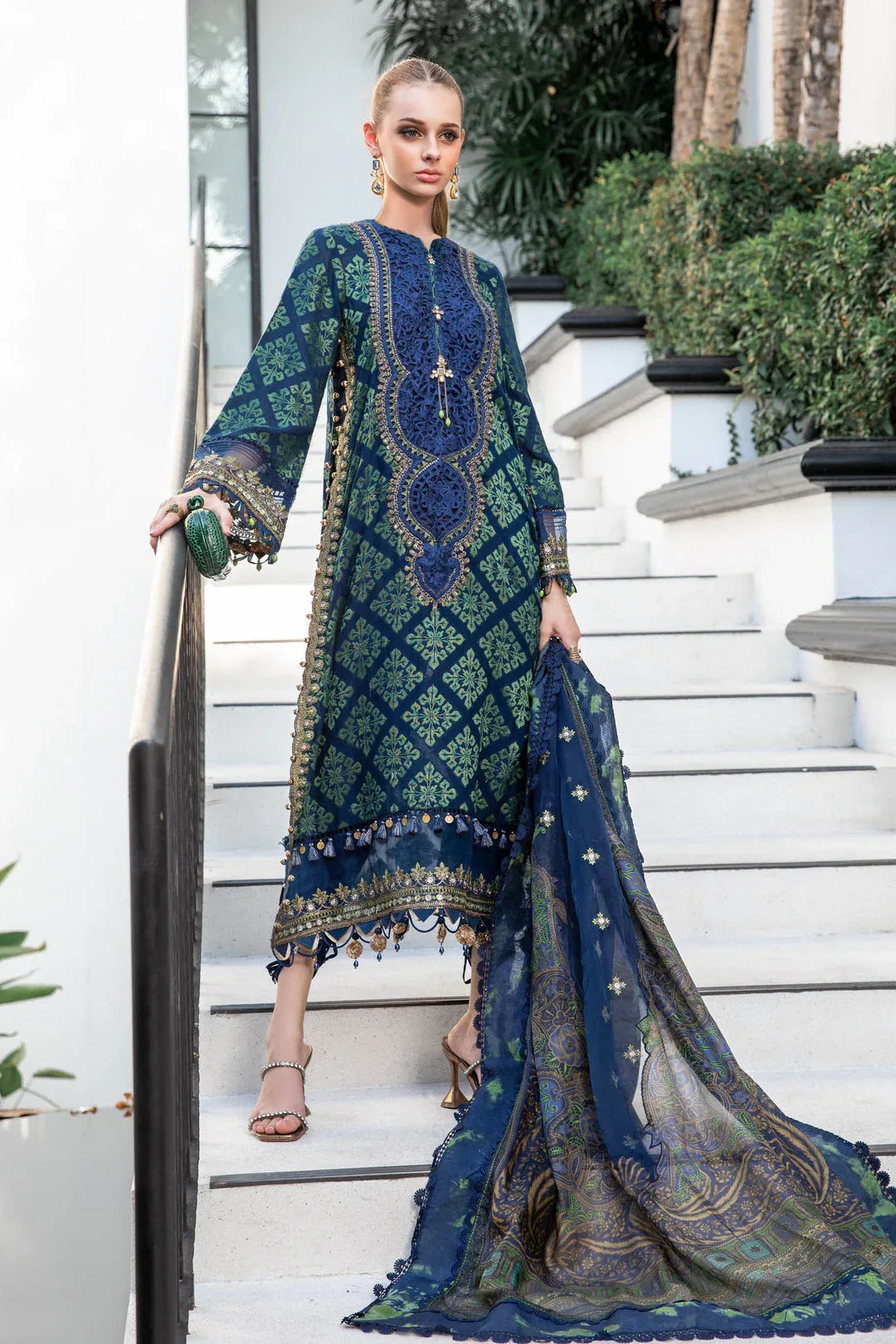 MARIA B EID COLLECTION UNSTITCHED EL-23-08-Blue - Aqsa Fabrics