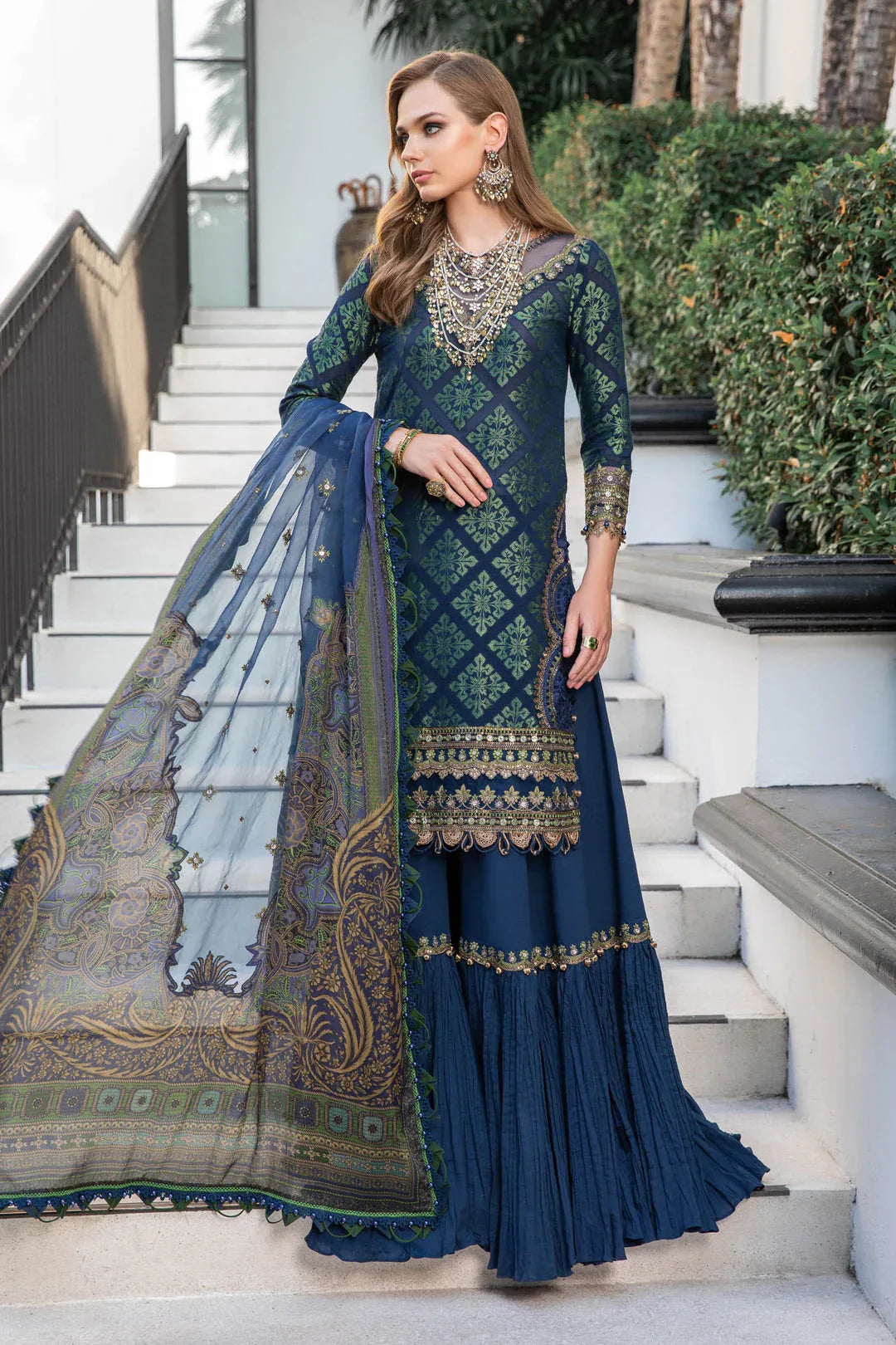 MARIA B EID COLLECTION UNSTITCHED EL-23-08-Blue - Aqsa Fabrics