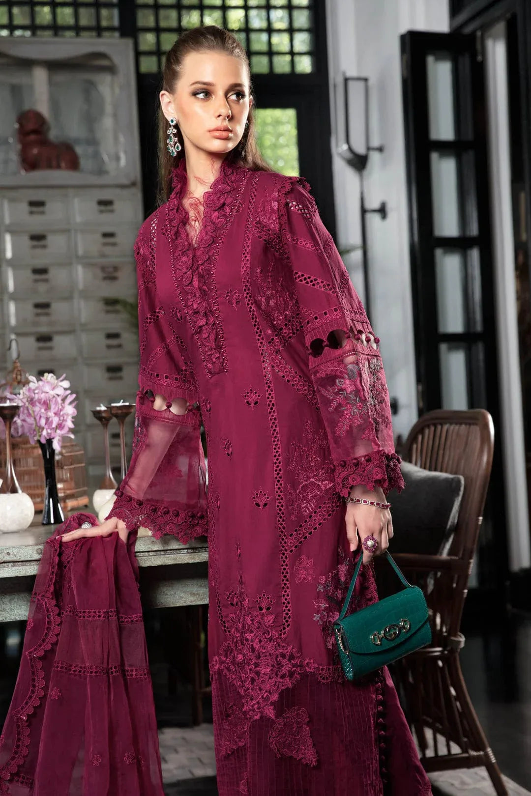 MARIA B EID COLLECTION UNSTITCHED EL-23-09-Magenta - Aqsa Fabrics