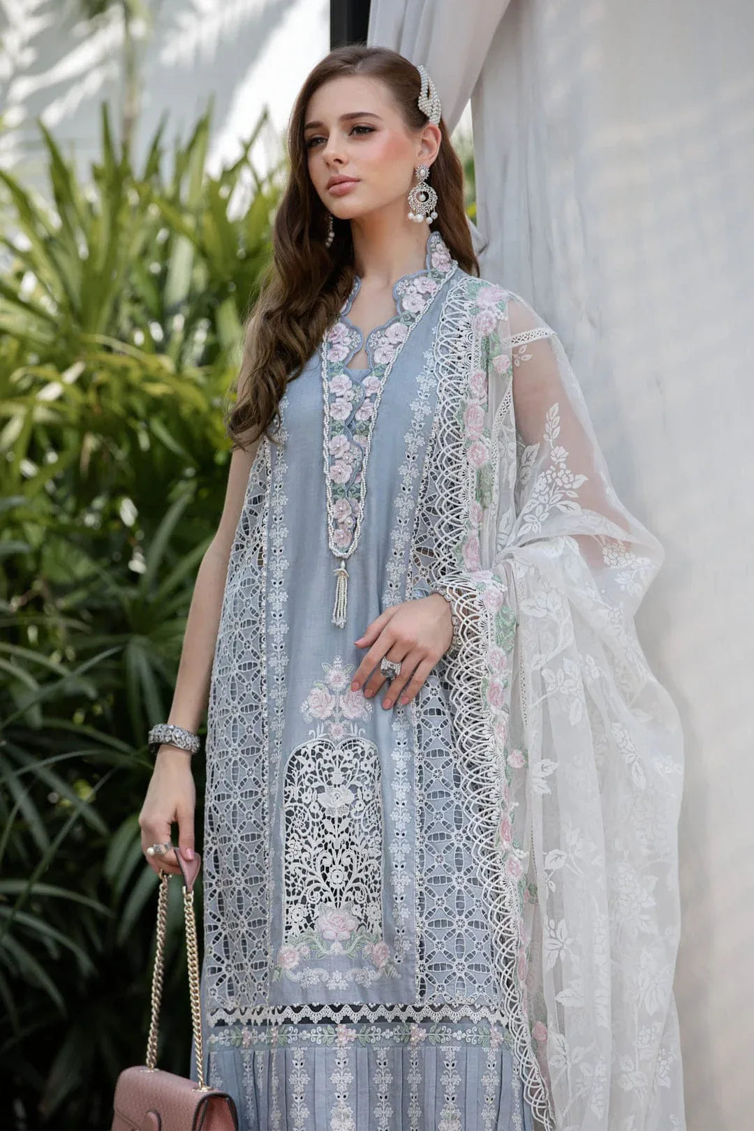 MARIA B EID LAWN COLLECTION EL-23-10-Ice Blue - Aqsa Fabrics