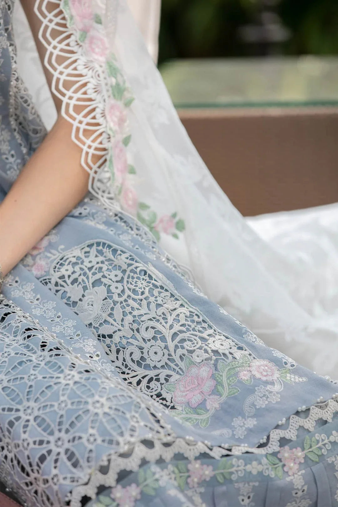 MARIA B EID LAWN COLLECTION EL-23-10-Ice Blue - Aqsa Fabrics