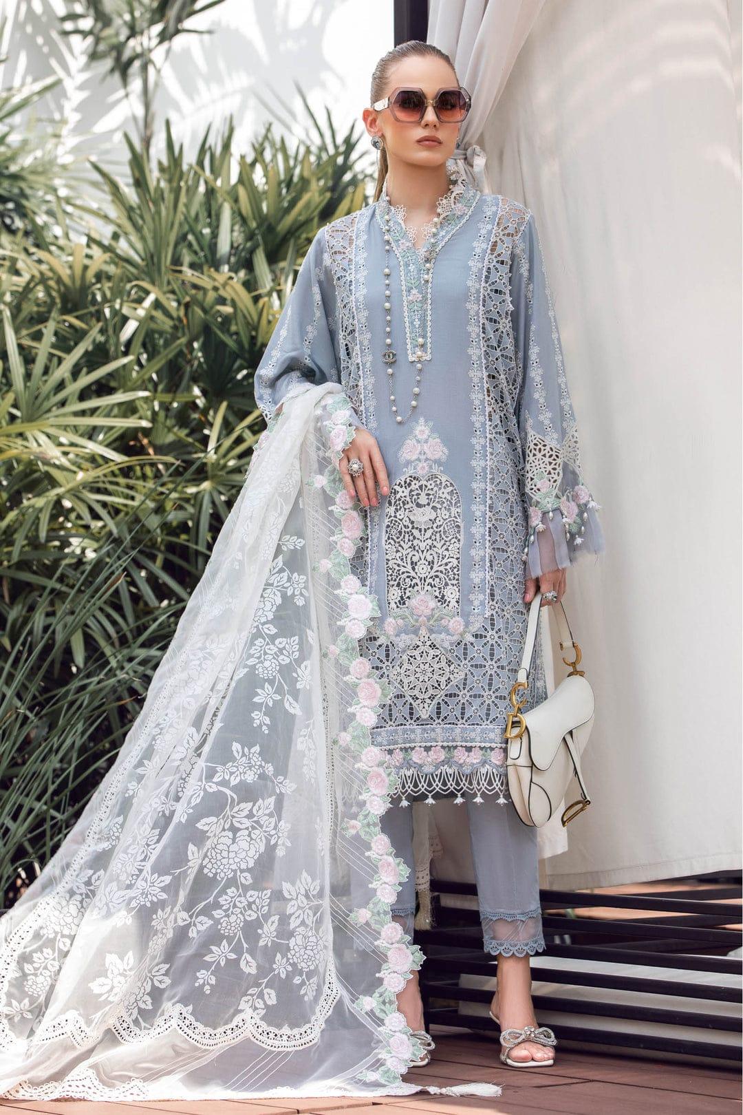 MARIA B EID LAWN COLLECTION EL-23-10-Ice Blue - Aqsa Fabrics