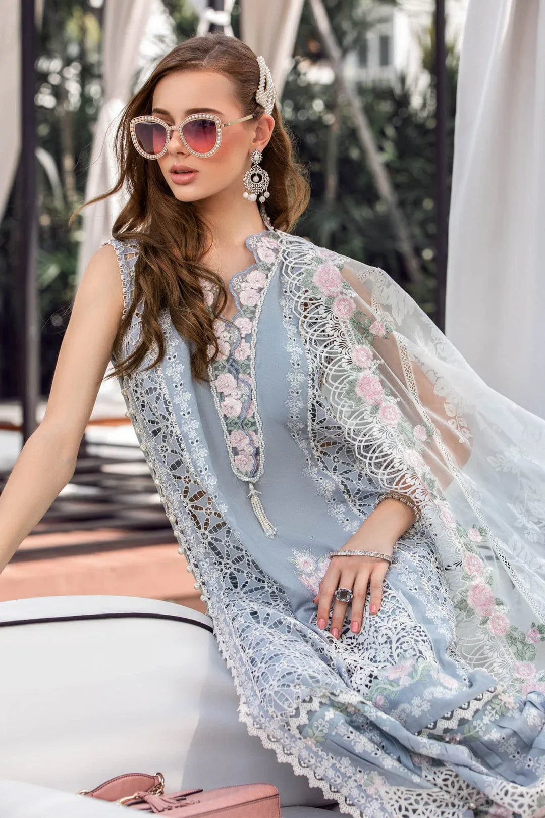 MARIA B EID LAWN COLLECTION EL-23-10-Ice Blue - Aqsa Fabrics