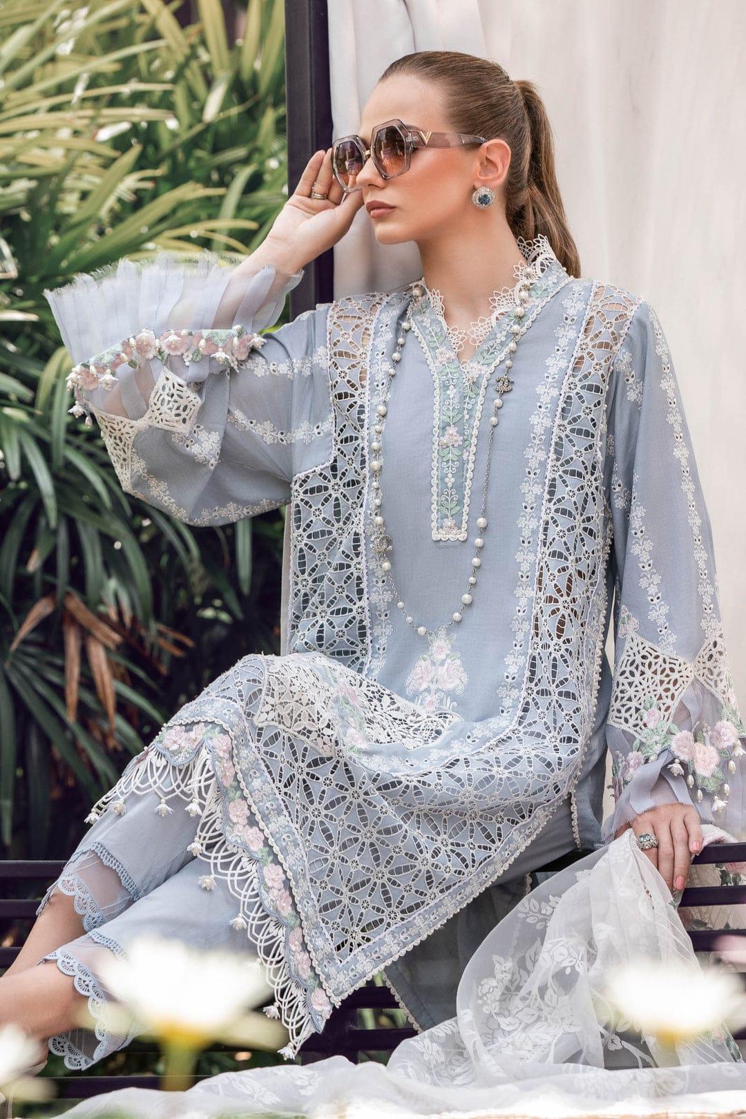 MARIA B EID LAWN COLLECTION EL-23-10-Ice Blue - Aqsa Fabrics