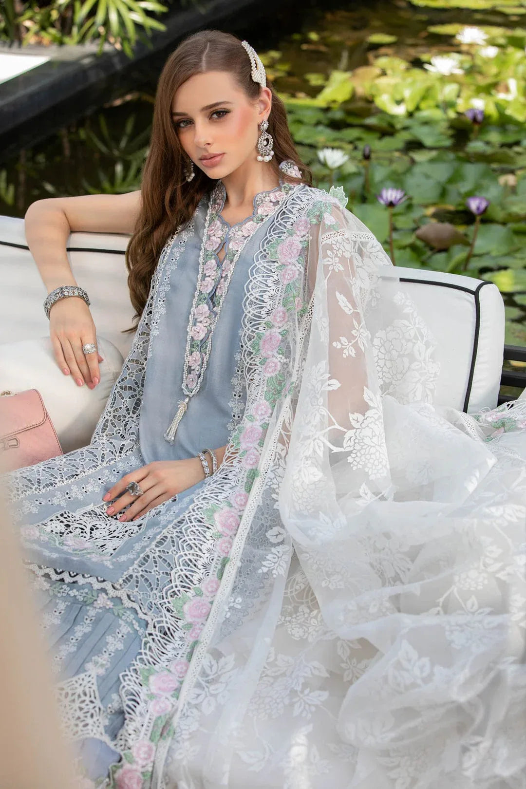 MARIA B EID LAWN COLLECTION EL-23-10-Ice Blue - Aqsa Fabrics