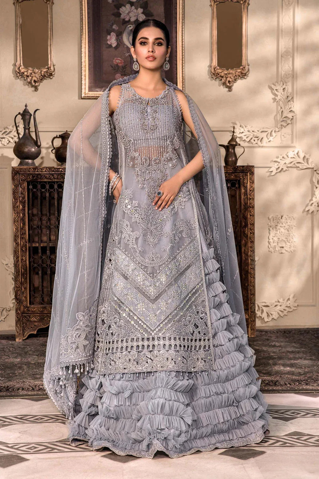 MARIA B Ice Blue BD-2603C MBROIDERED - Aqsa Fabrics