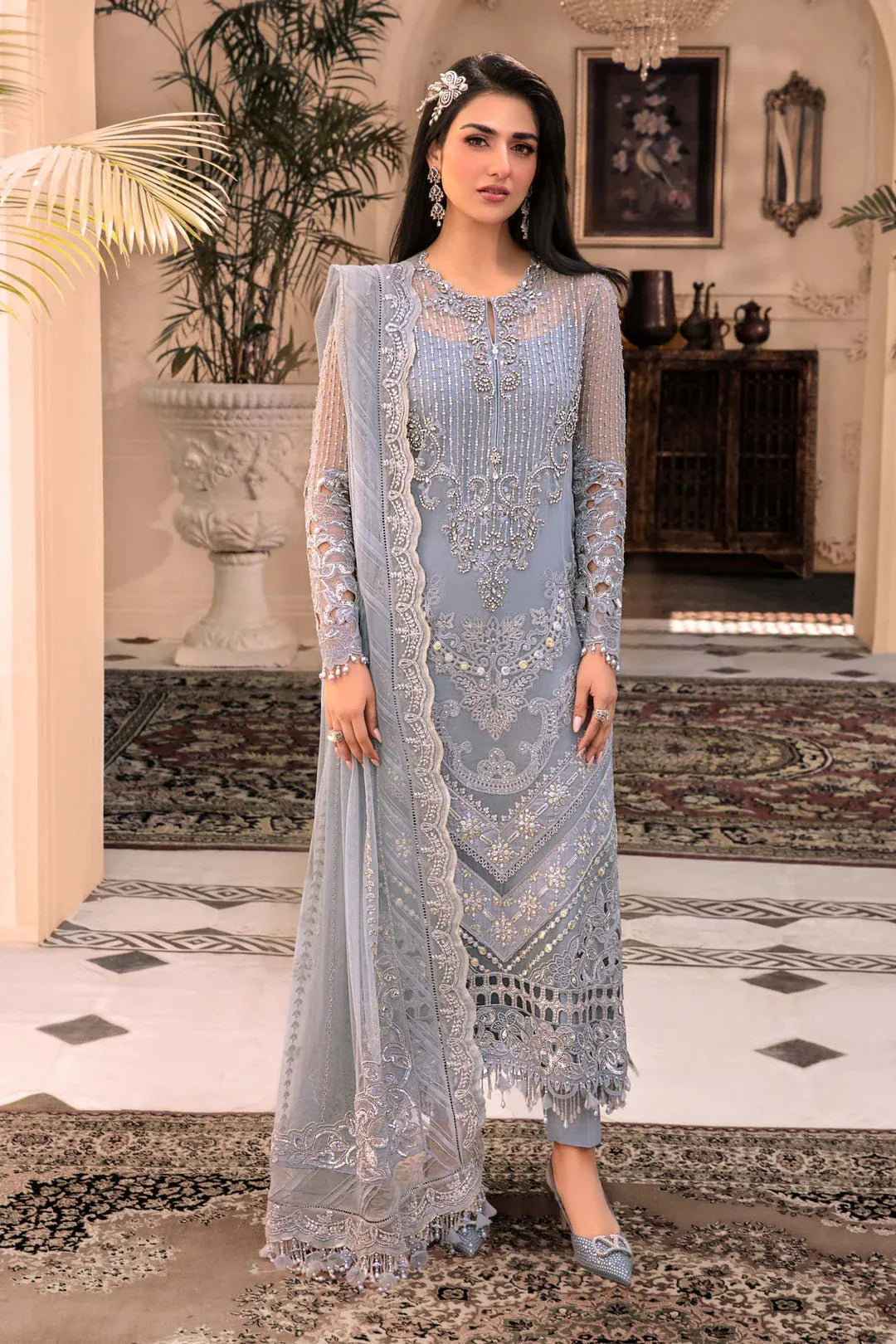 MARIA B Ice Blue BD-2603C MBROIDERED - Aqsa Fabrics