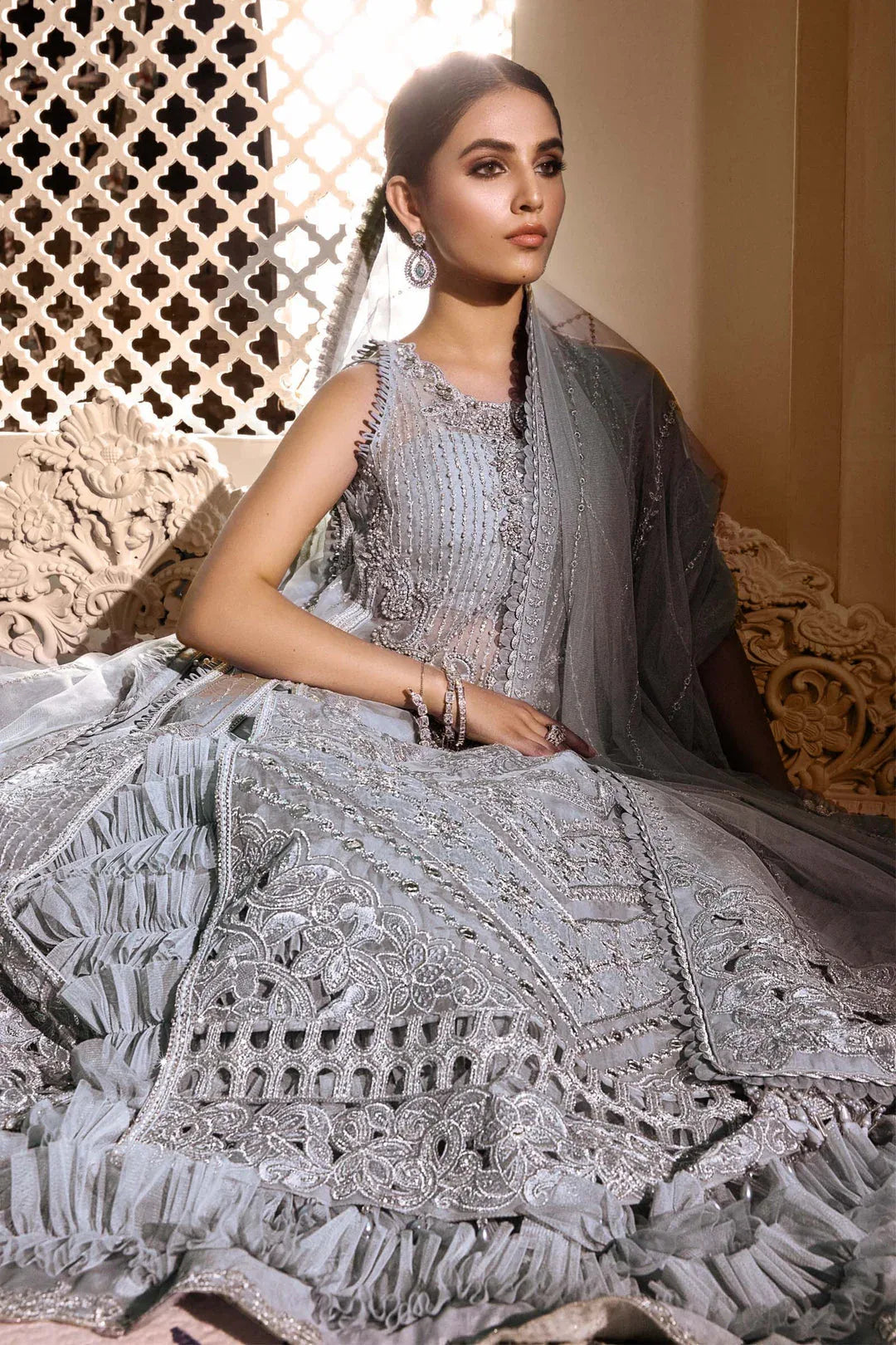MARIA B Ice Blue BD-2603C MBROIDERED - Aqsa Fabrics