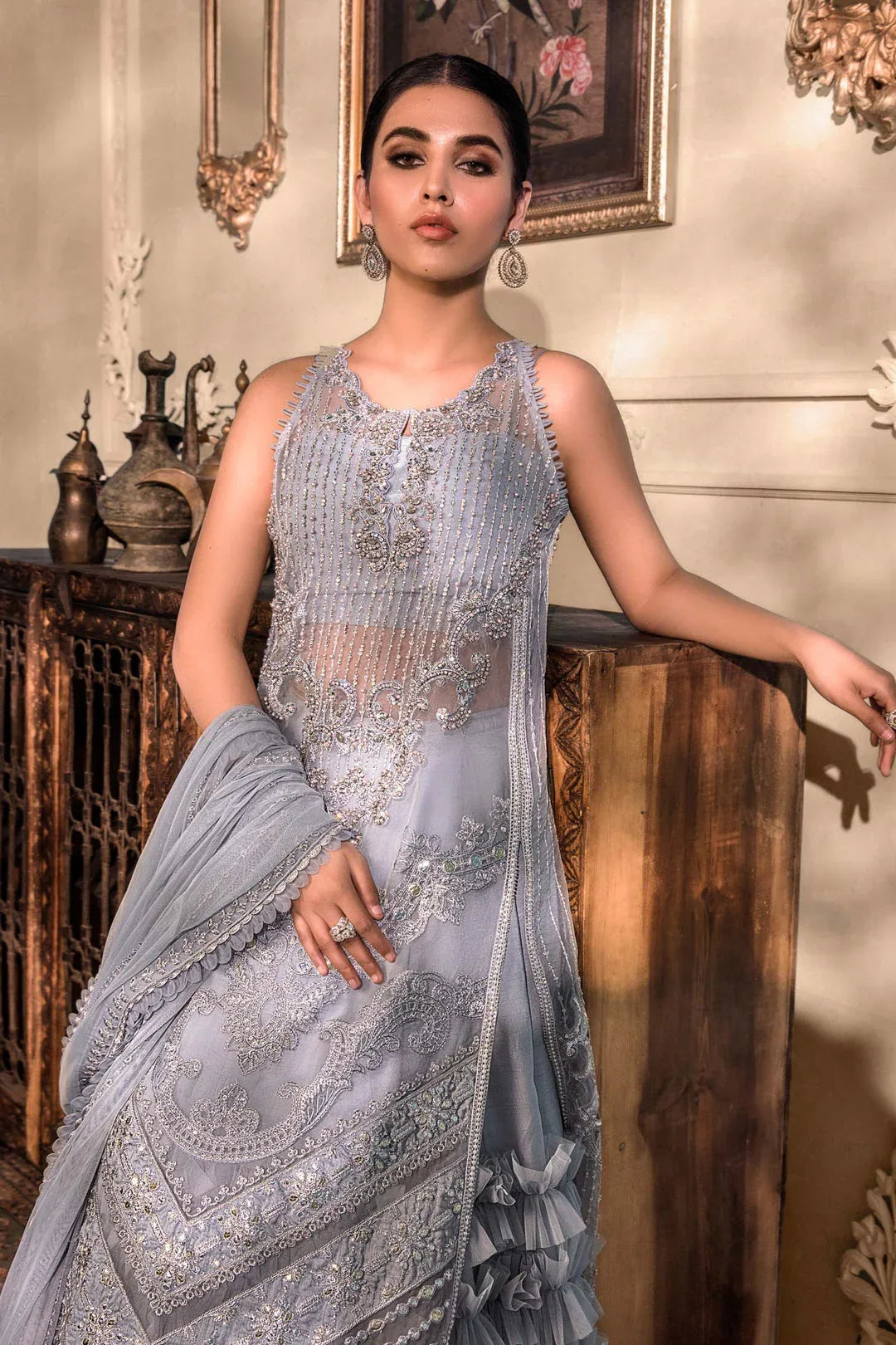 MARIA B Ice Blue BD-2603C MBROIDERED - Aqsa Fabrics