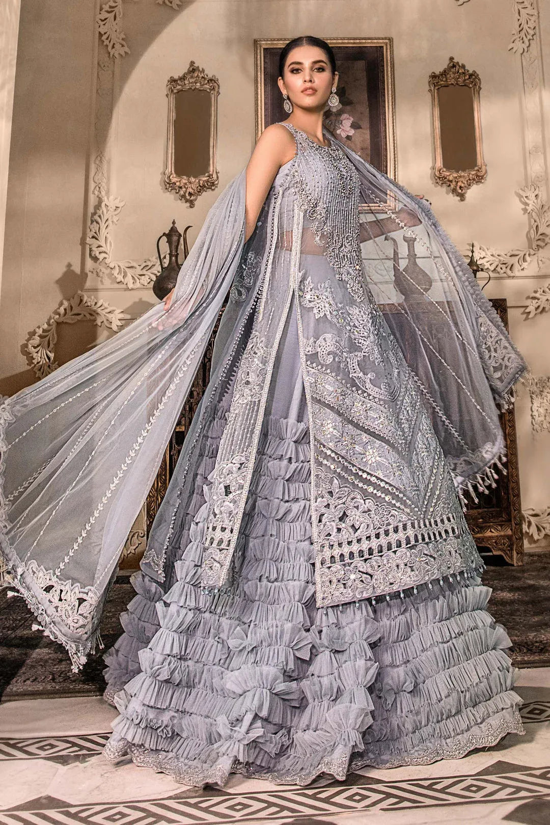 MARIA B Ice Blue BD-2603C MBROIDERED - Aqsa Fabrics