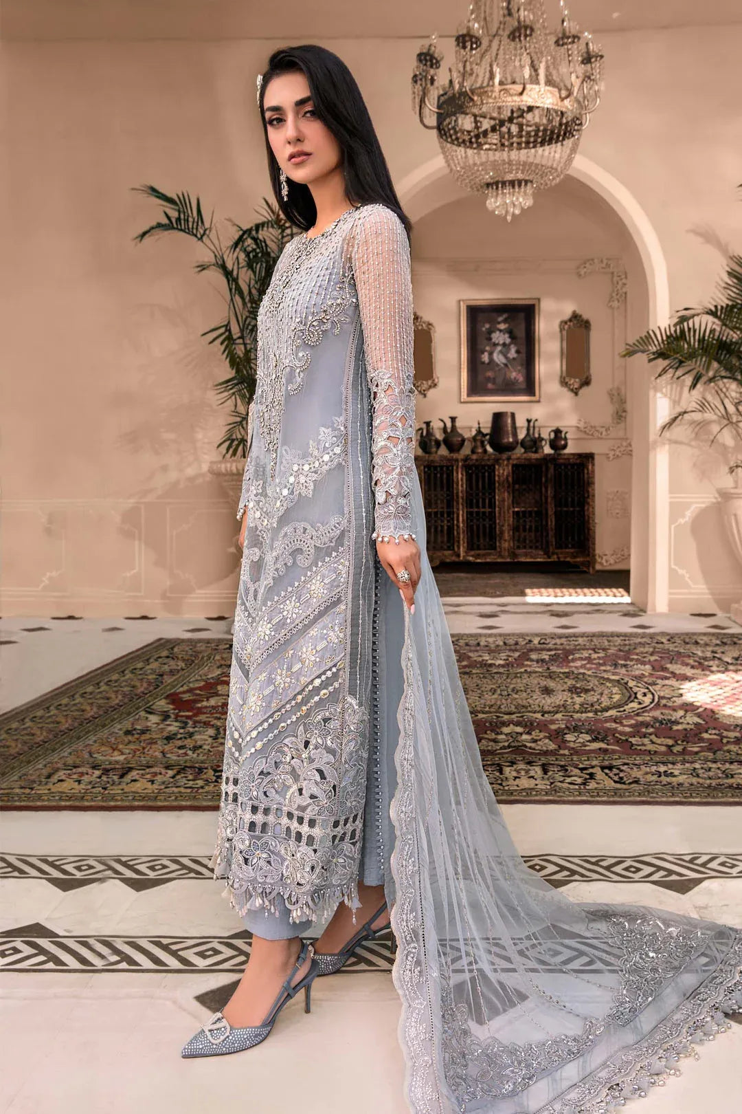 MARIA B Ice Blue BD-2603C MBROIDERED - Aqsa Fabrics