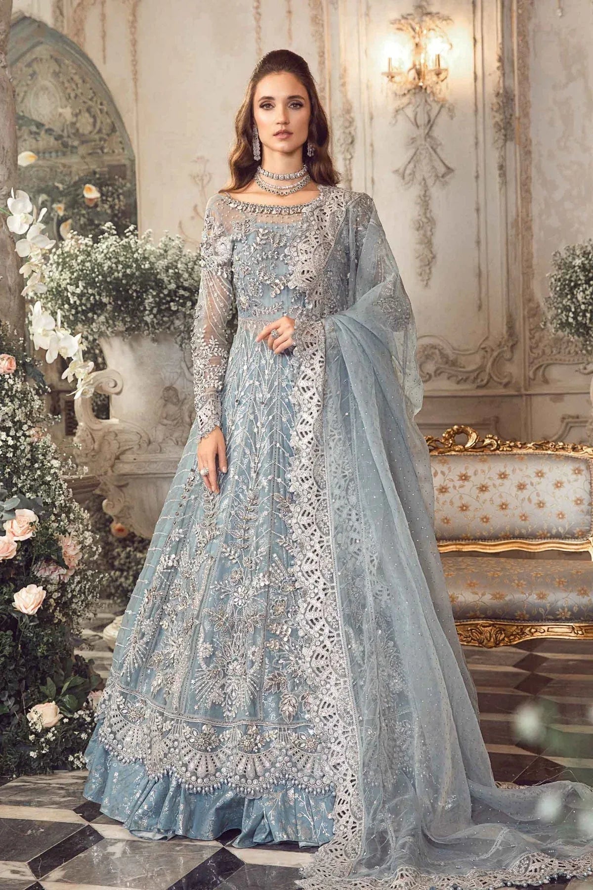 MARIA B-MBROIDERED | Ice Blue BD-2702 - Aqsa Fabrics