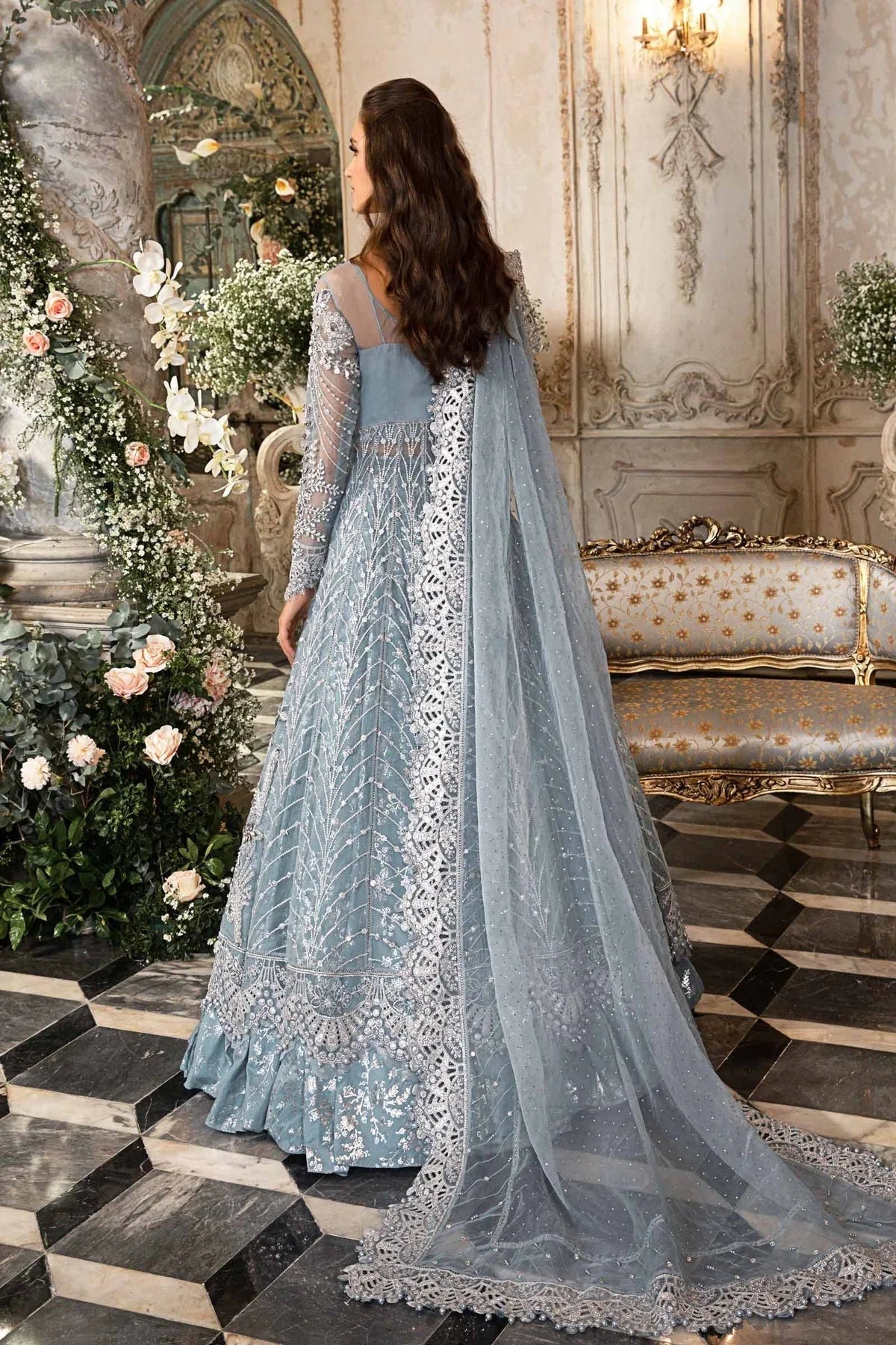 MARIA B-MBROIDERED | Ice Blue BD-2702 - Aqsa Fabrics