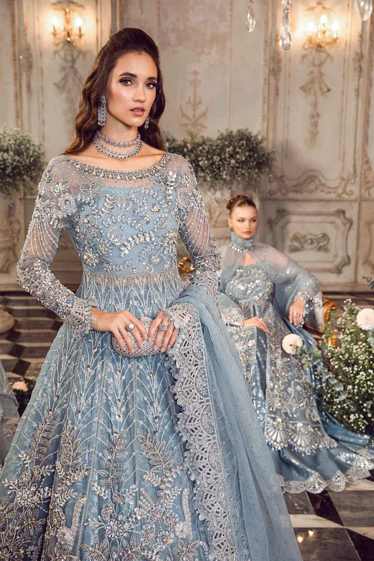 MARIA B-MBROIDERED | Ice Blue BD-2702 - Aqsa Fabrics