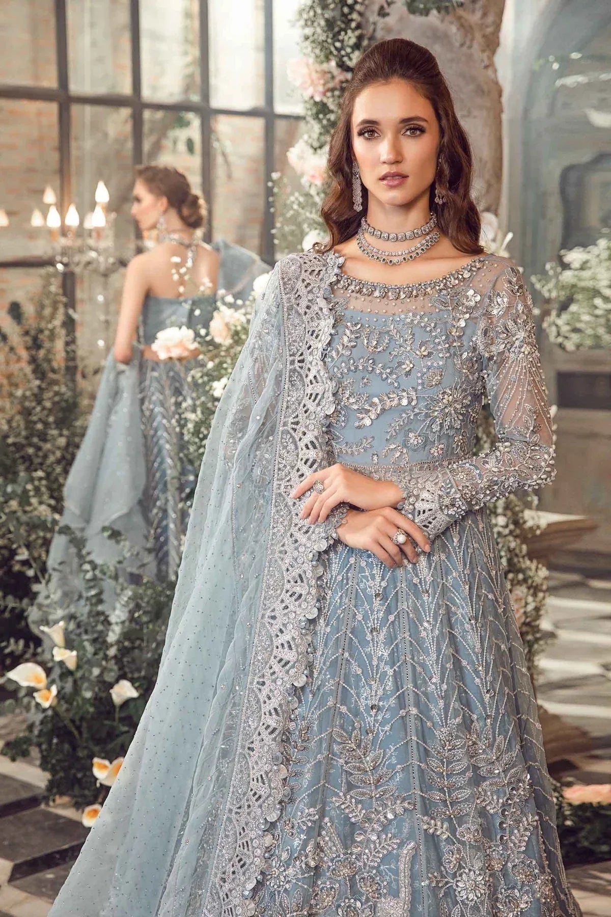 MARIA B-MBROIDERED | Ice Blue BD-2702 - Aqsa Fabrics