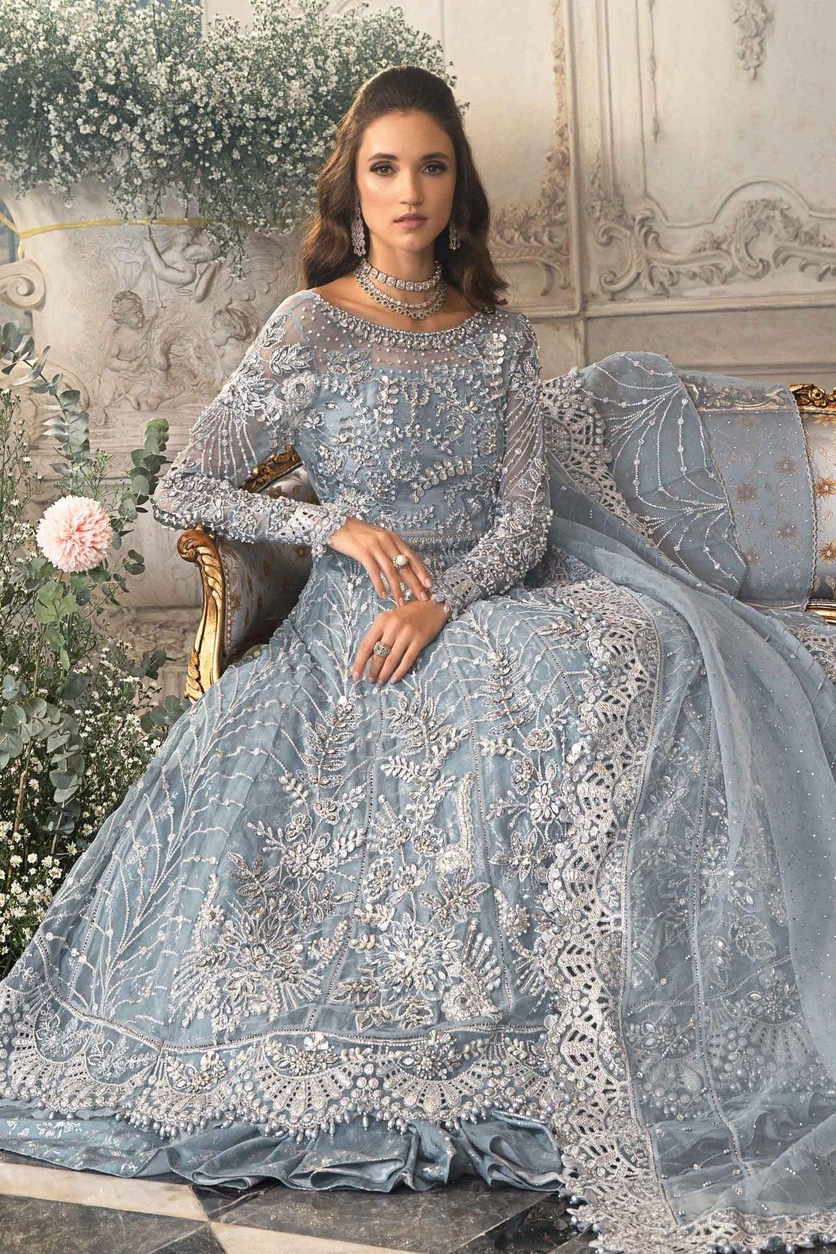 MARIA B-MBROIDERED | Ice Blue BD-2702 - Aqsa Fabrics