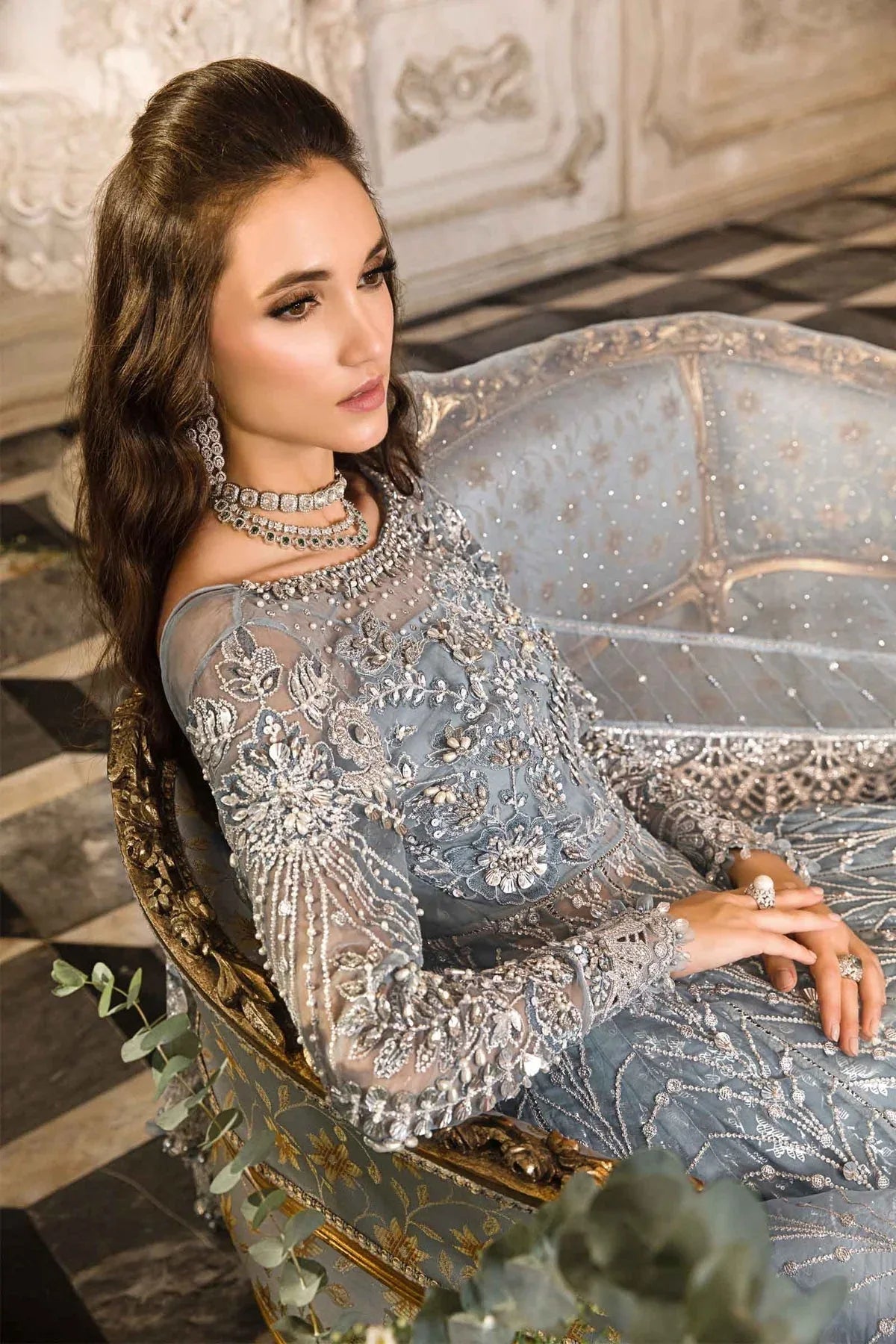 MARIA B-MBROIDERED | Ice Blue BD-2702 - Aqsa Fabrics