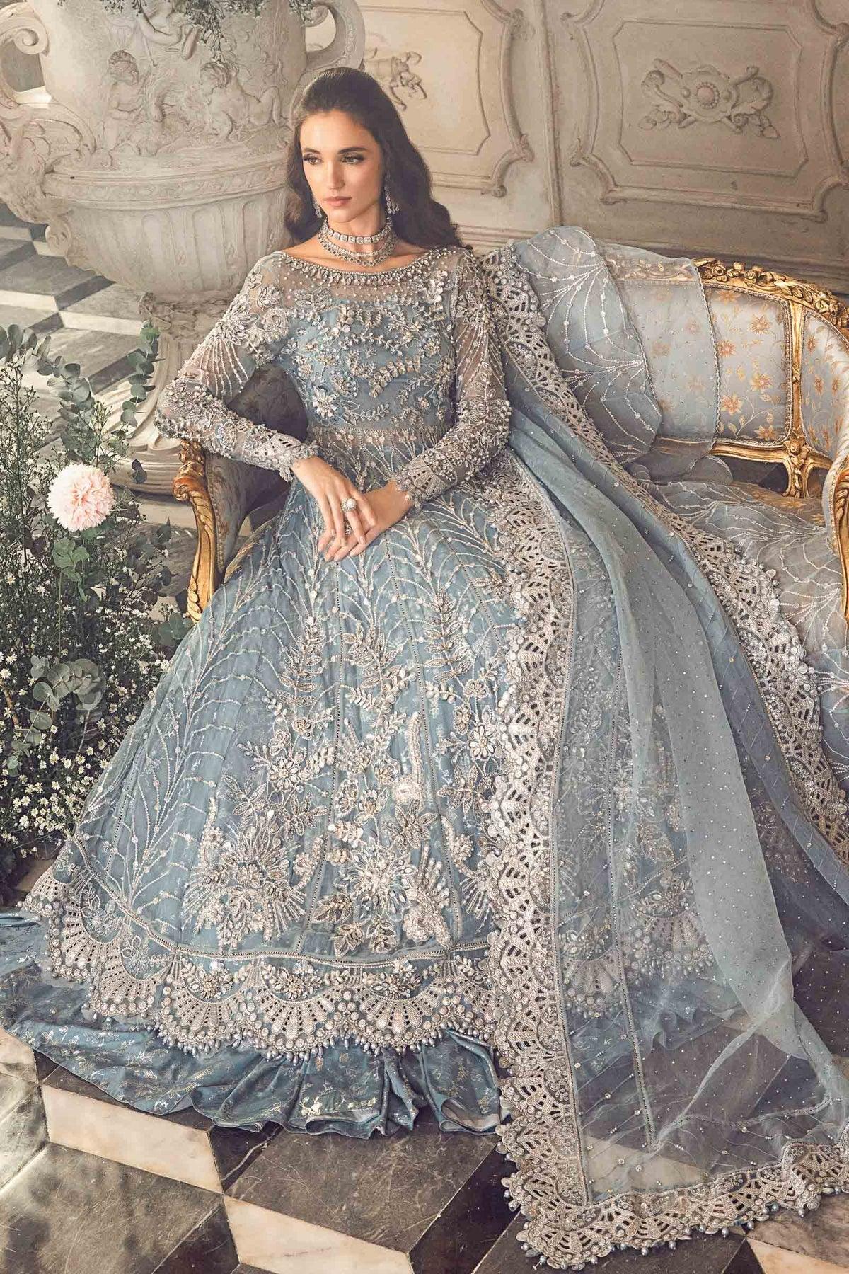 MARIA B-MBROIDERED | Ice Blue BD-2702 - Aqsa Fabrics