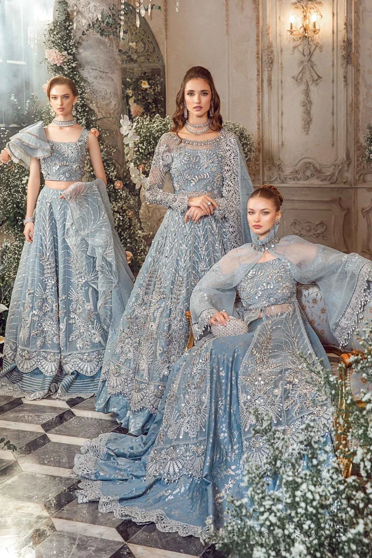 MARIA B-MBROIDERED | Ice Blue BD-2702 - Aqsa Fabrics