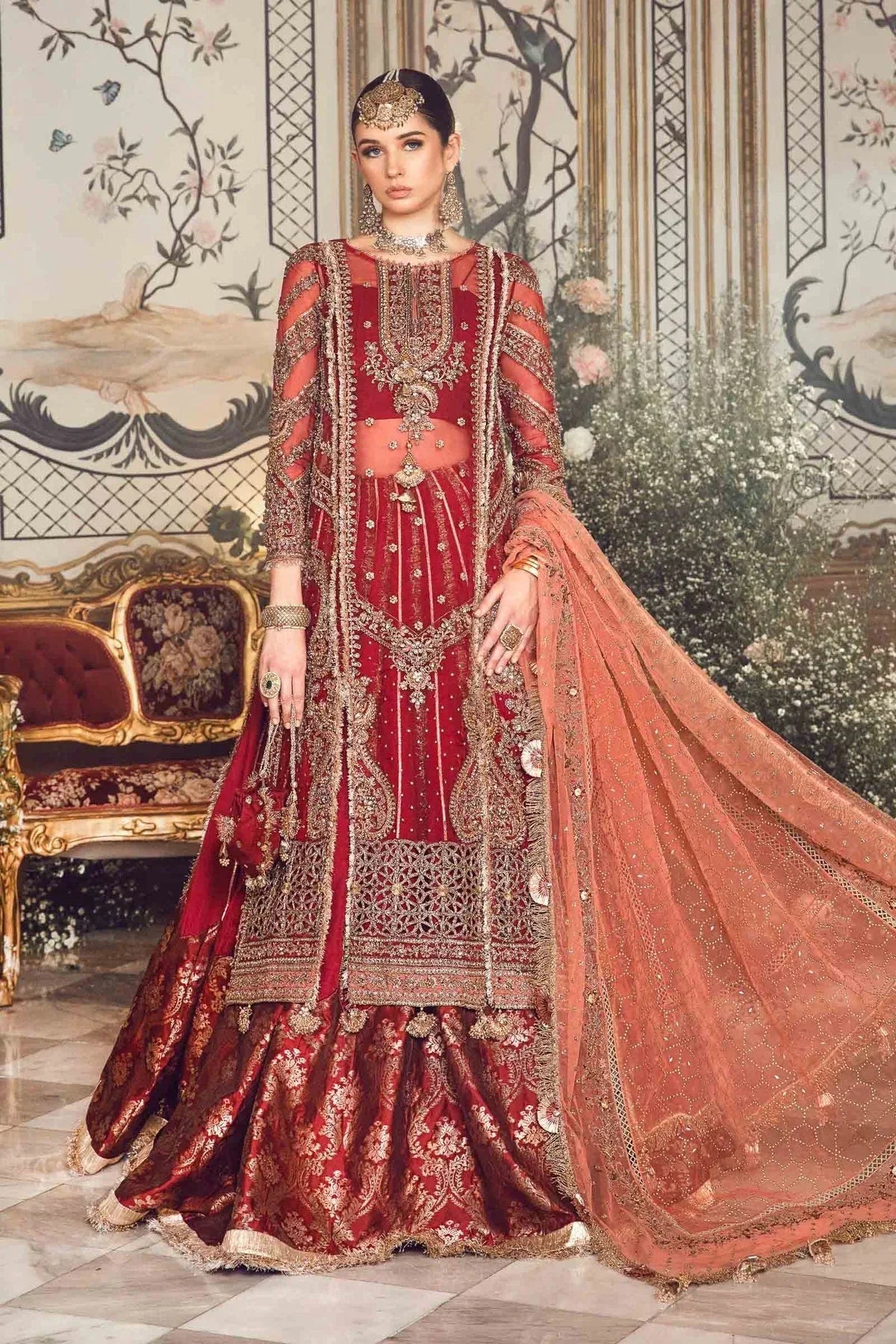 MARIA B-MBROIDERED | Maroon BD-2708 - Aqsa Fabrics