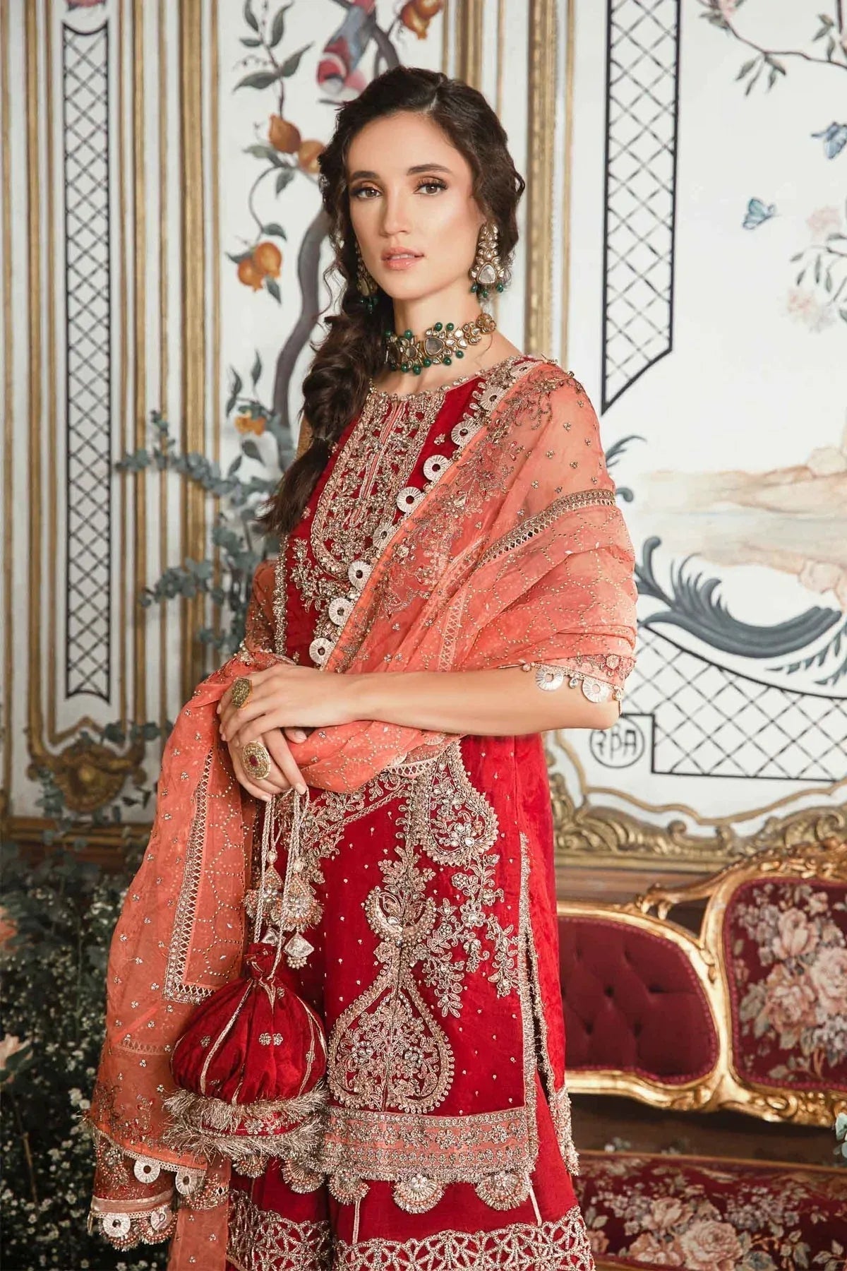 MARIA B-MBROIDERED | Maroon BD-2708 - Aqsa Fabrics