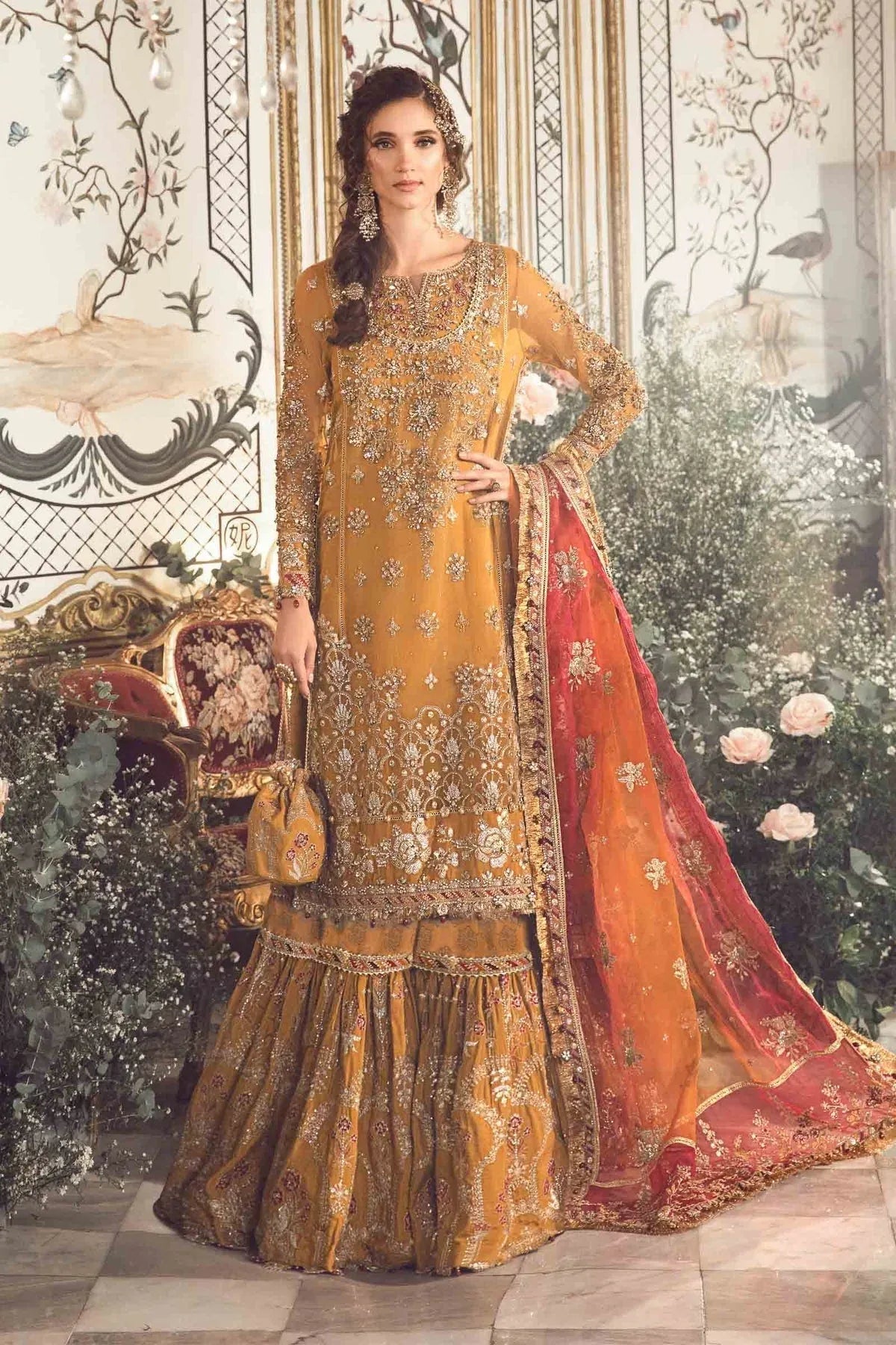 MARIA B-MBROIDERED | Mustard BD-2707 - Aqsa Fabrics
