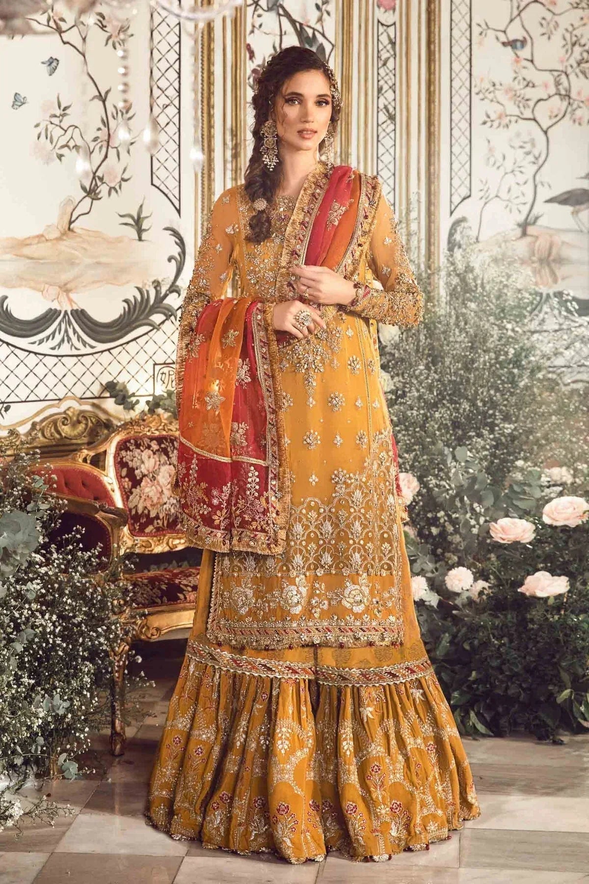 MARIA B-MBROIDERED | Mustard BD-2707 - Aqsa Fabrics