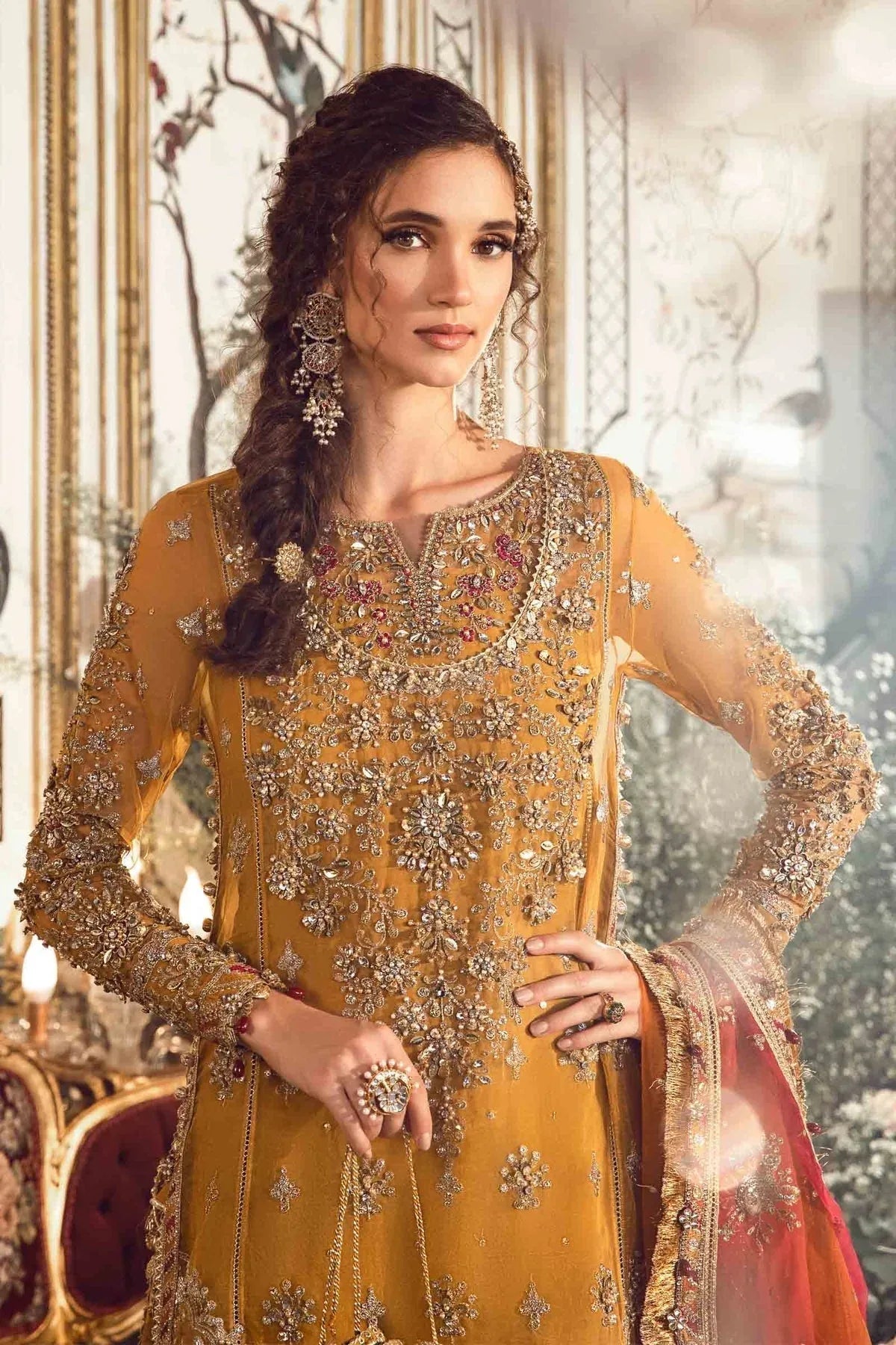 MARIA B-MBROIDERED | Mustard BD-2707 - Aqsa Fabrics