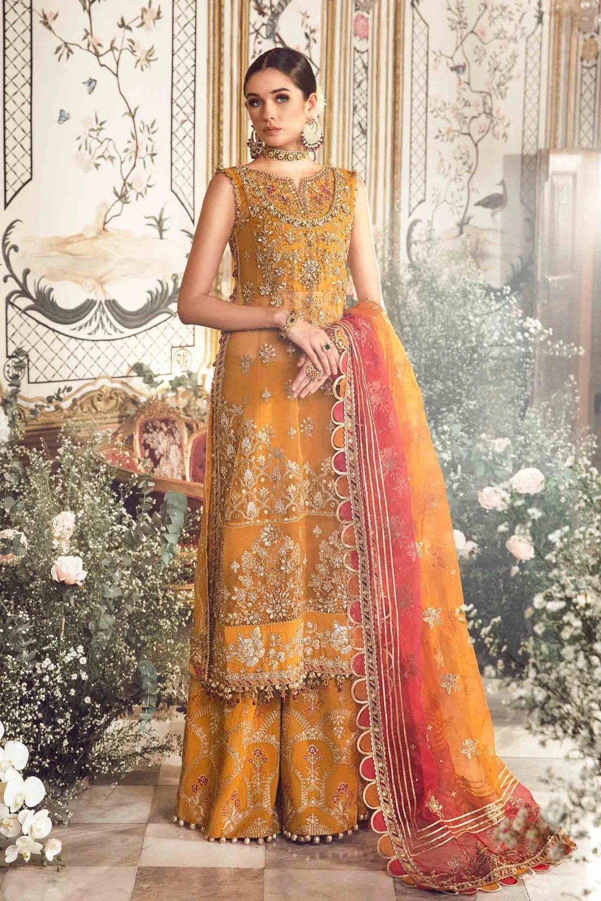 MARIA B-MBROIDERED | Mustard BD-2707 - Aqsa Fabrics