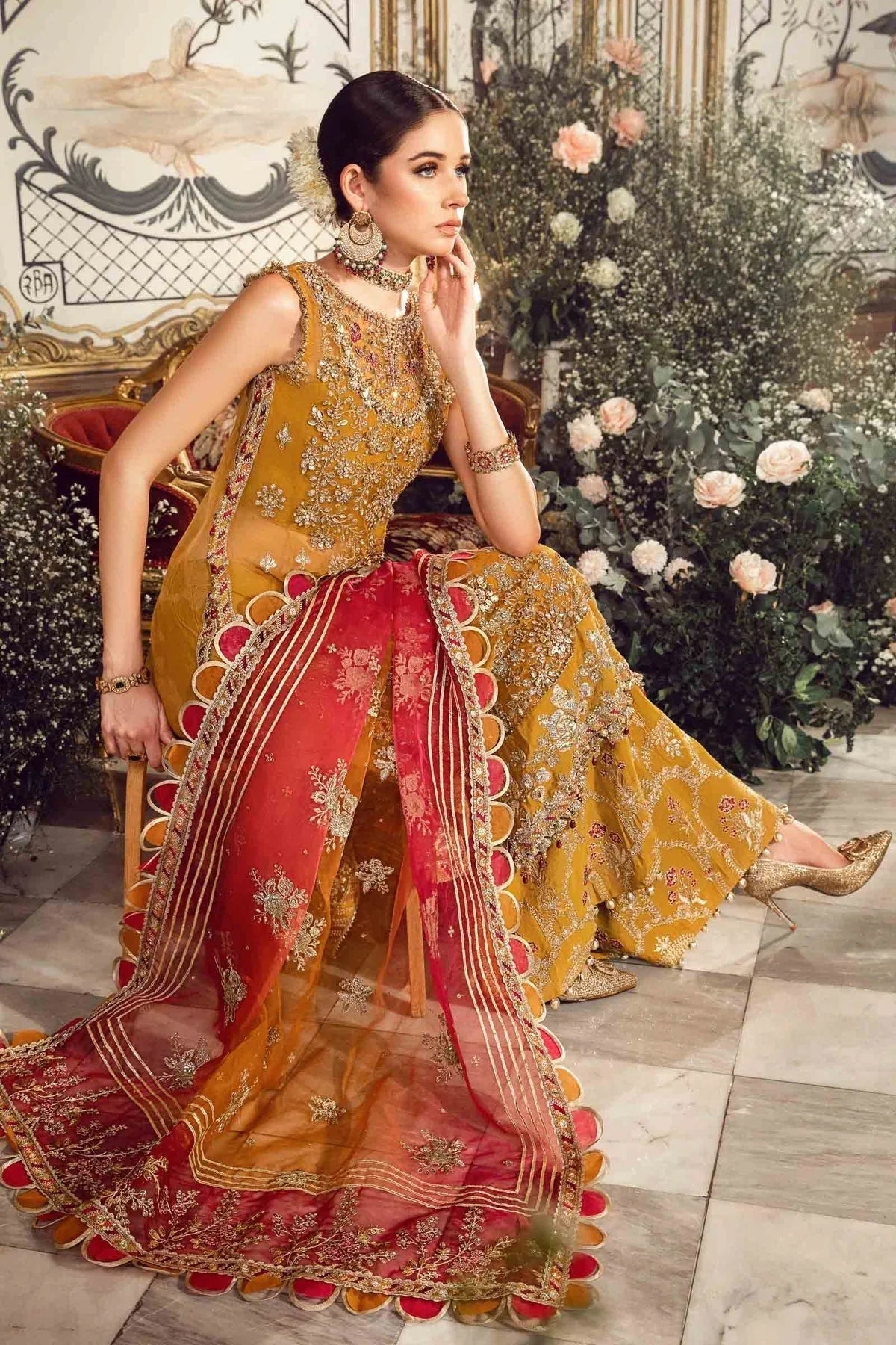 MARIA B-MBROIDERED | Mustard BD-2707 - Aqsa Fabrics