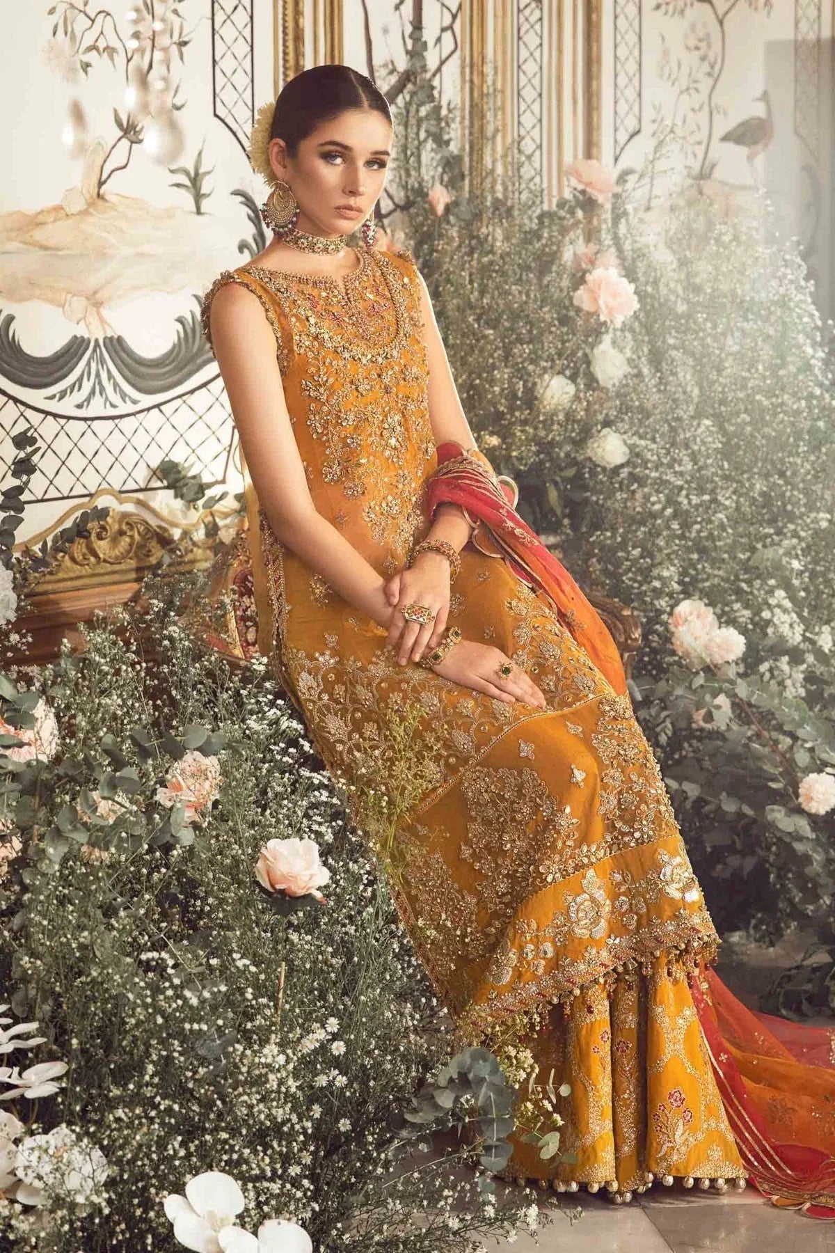 MARIA B-MBROIDERED | Mustard BD-2707 - Aqsa Fabrics