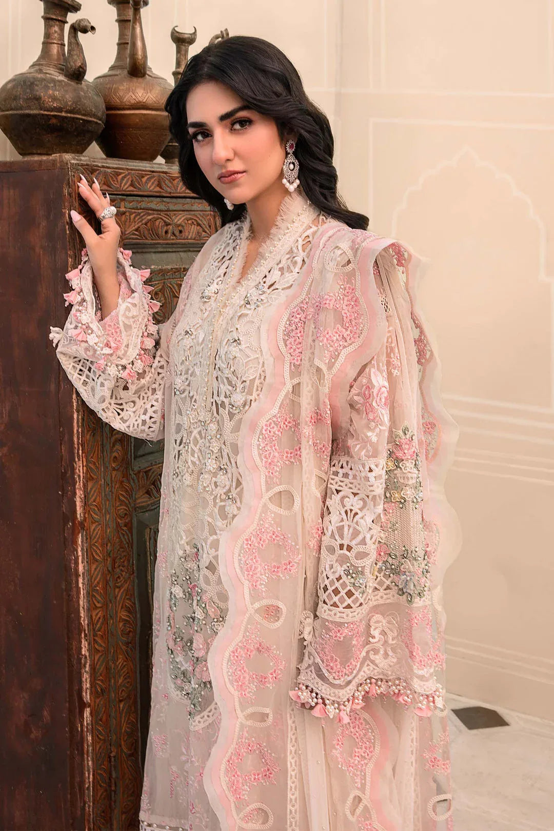 MARIA B Off White BD-2604 MBROIDERED - Aqsa Fabrics