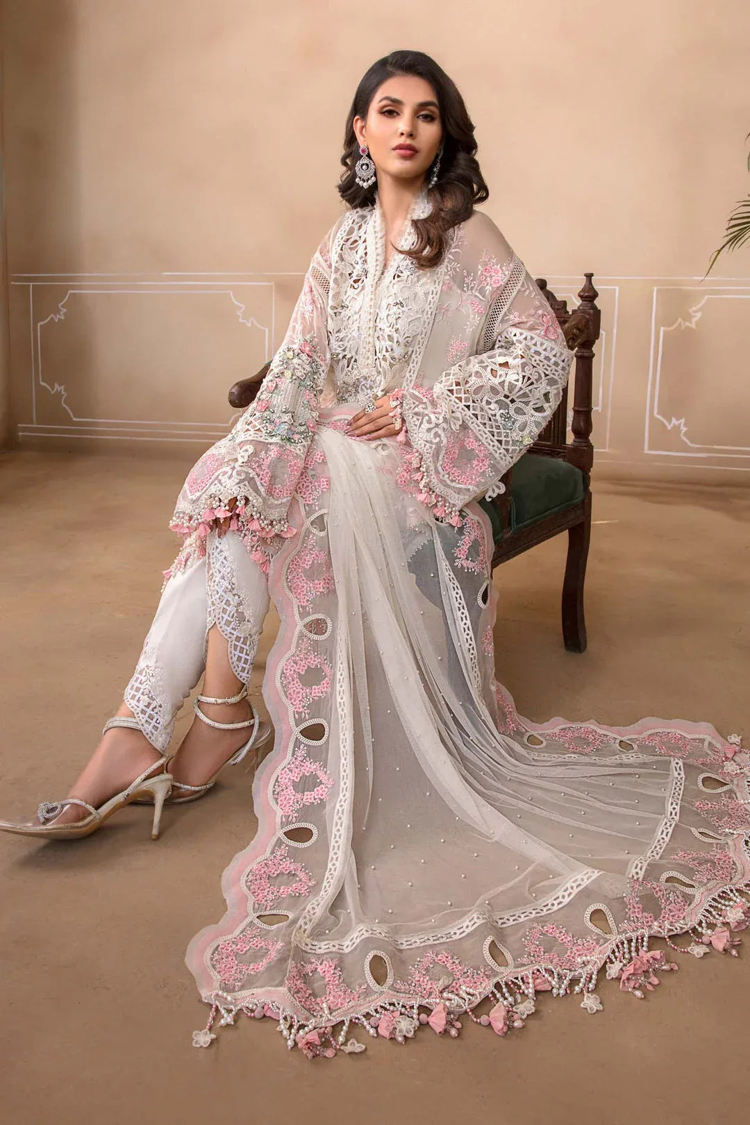 MARIA B Off White BD-2604 MBROIDERED - Aqsa Fabrics