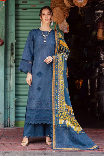 Marjjan | Carnation Lawn | MBL-13 A (TEAL BLUE) - Aqsa Fabrics