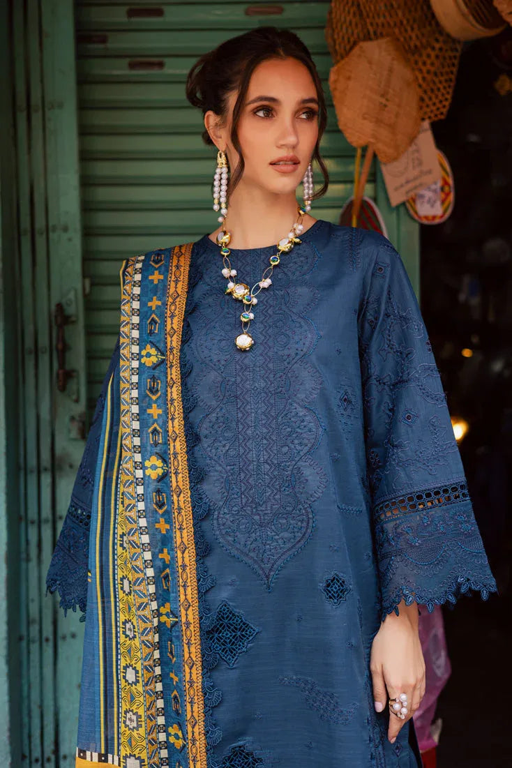 Marjjan | Carnation Lawn | MBL-13 A (TEAL BLUE) - Aqsa Fabrics