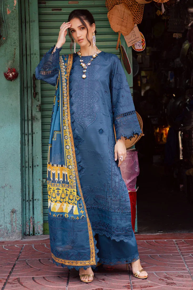 Marjjan | Carnation Lawn | MBL-13 A (TEAL BLUE) - Aqsa Fabrics