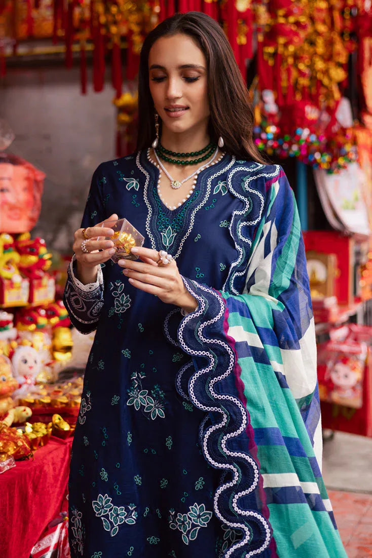 Marjjan | Carnation Lawn | MBL-17 A (NAVY BLUE) - Aqsa Fabrics
