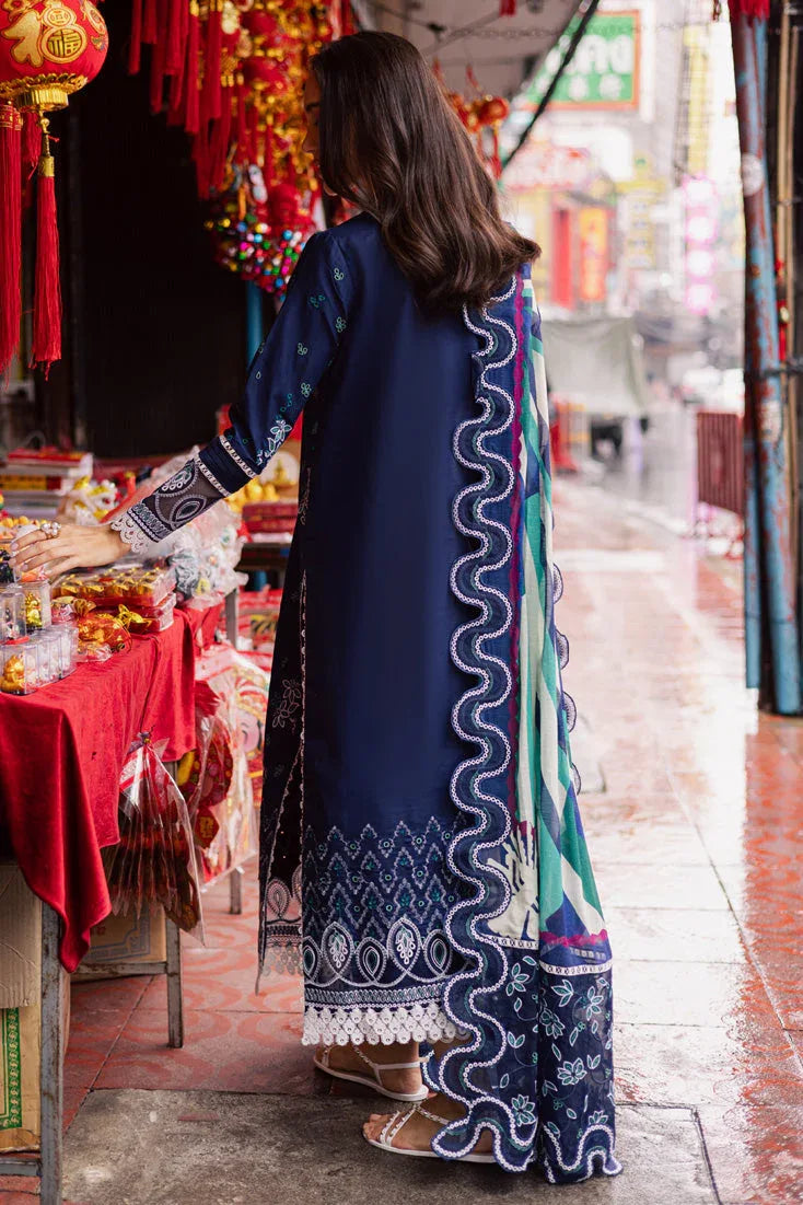 Marjjan | Carnation Lawn | MBL-17 A (NAVY BLUE) - Aqsa Fabrics