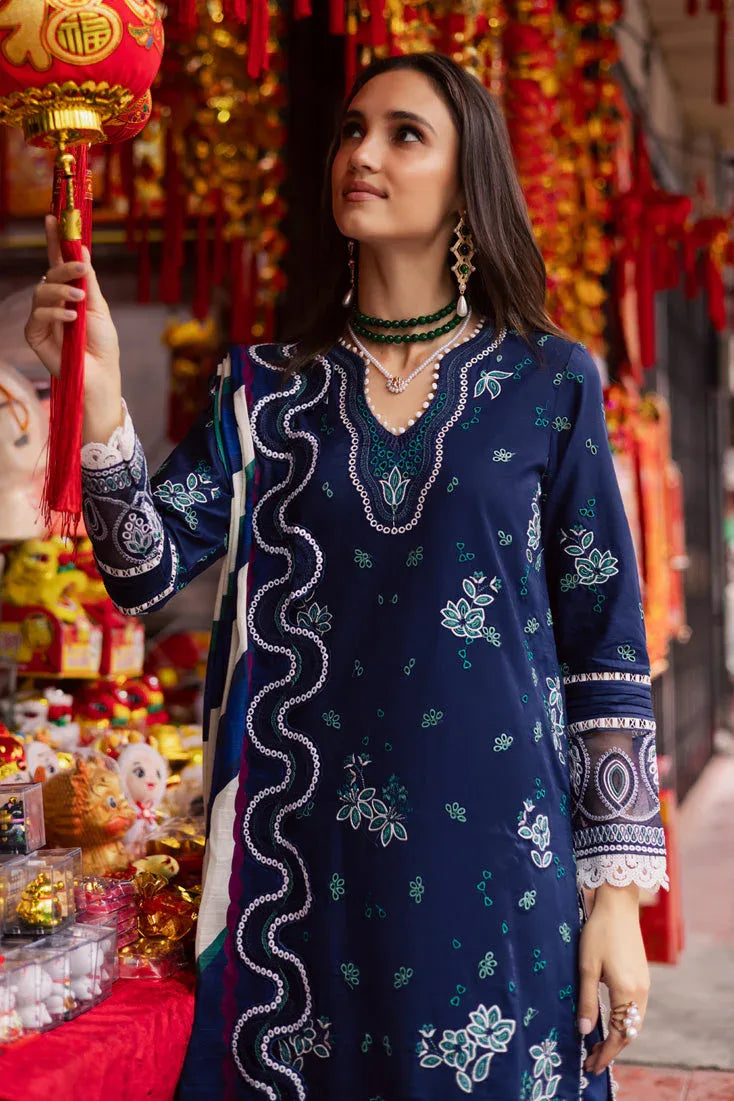 Marjjan | Carnation Lawn | MBL-17 A (NAVY BLUE) - Aqsa Fabrics