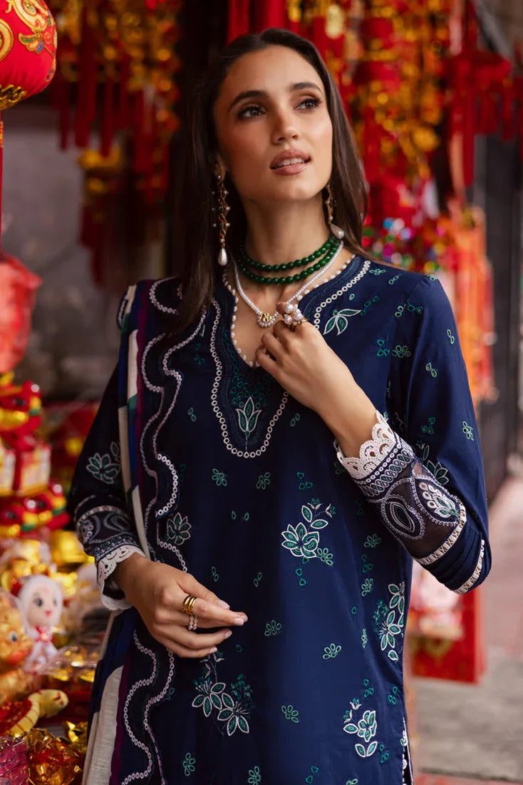 Marjjan | Carnation Lawn | MBL-17 A (NAVY BLUE) - Aqsa Fabrics