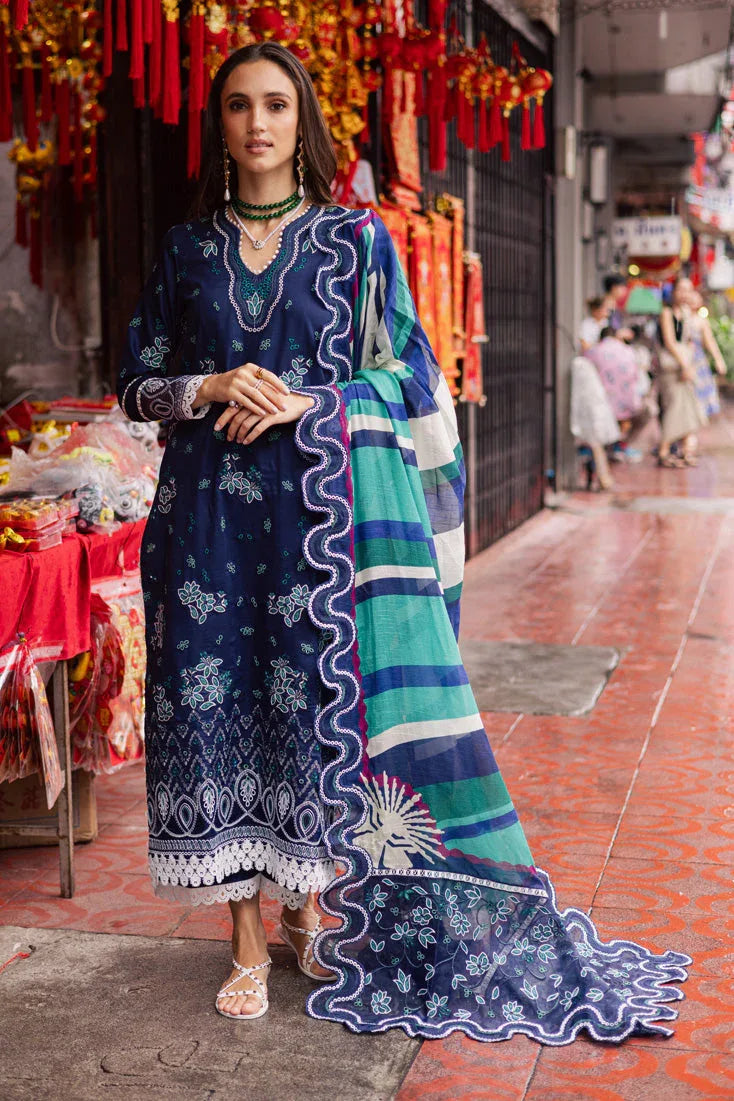 Marjjan | Carnation Lawn | MBL-17 A (NAVY BLUE) - Aqsa Fabrics