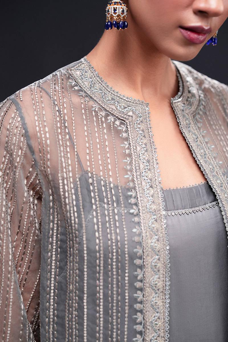 MNR | Chai Coffee Luxury Pret | Grey Eminance - Aqsa Fabrics