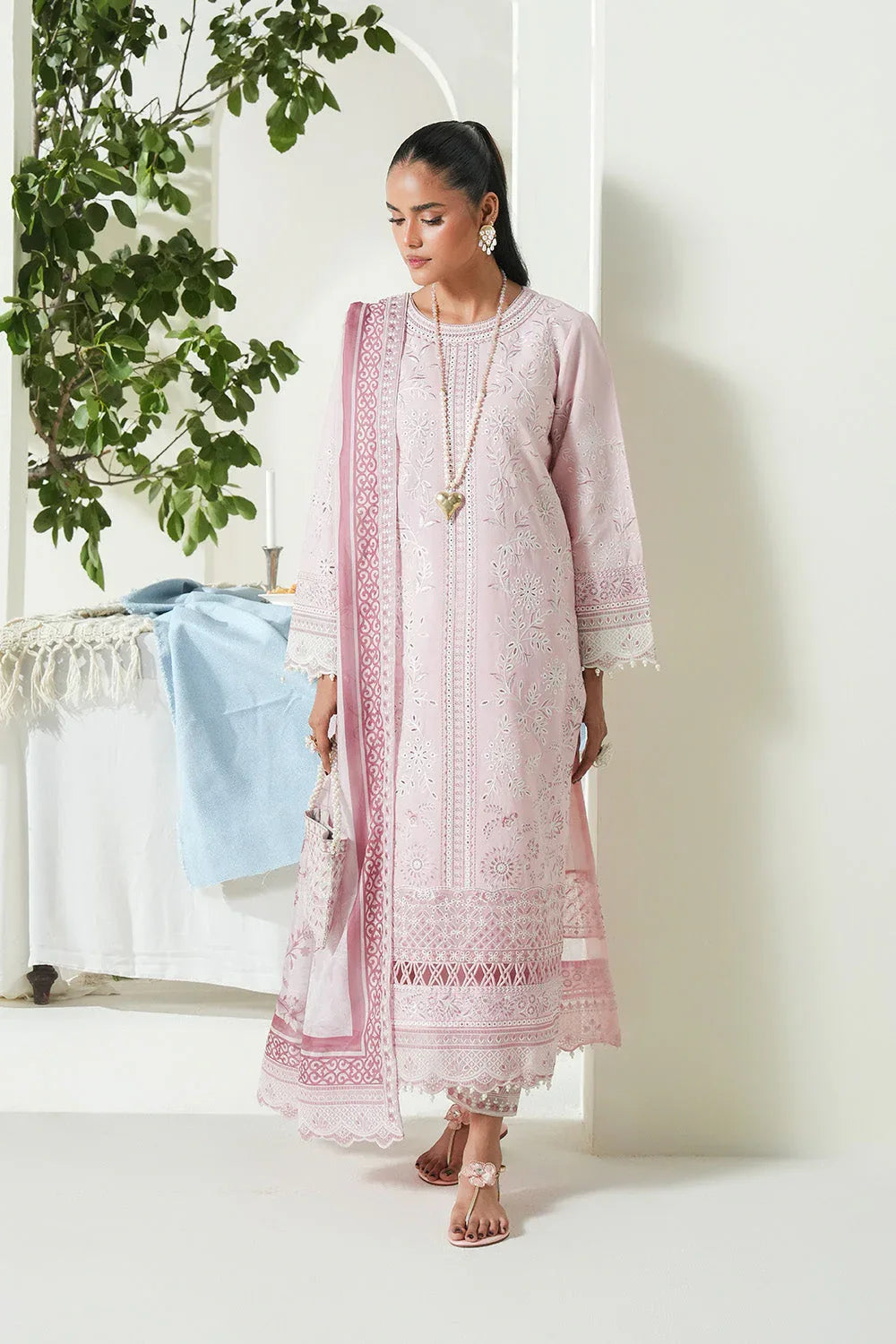 Maryum N Maria | Soiree Lawn | Salmon - Aqsa Fabrics