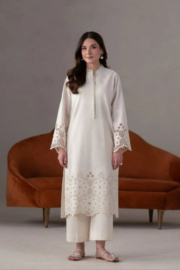 Akbar Aslam | Pret Lawn | Ecru - Aqsa Fabrics