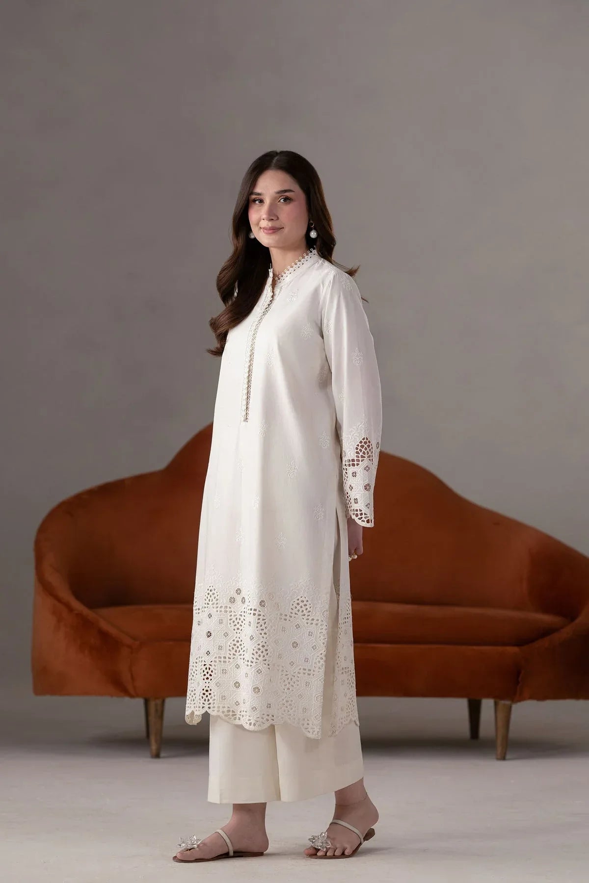 Akbar Aslam | Pret Lawn | Ecru - Aqsa Fabrics