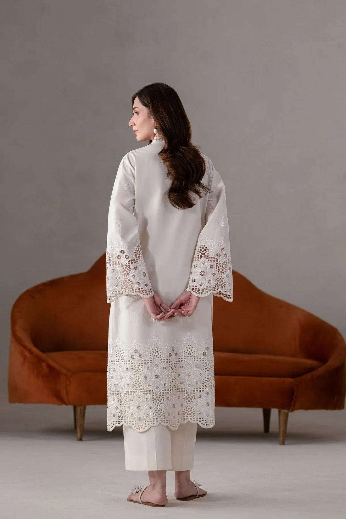 Akbar Aslam | Pret Lawn | Ecru - Aqsa Fabrics