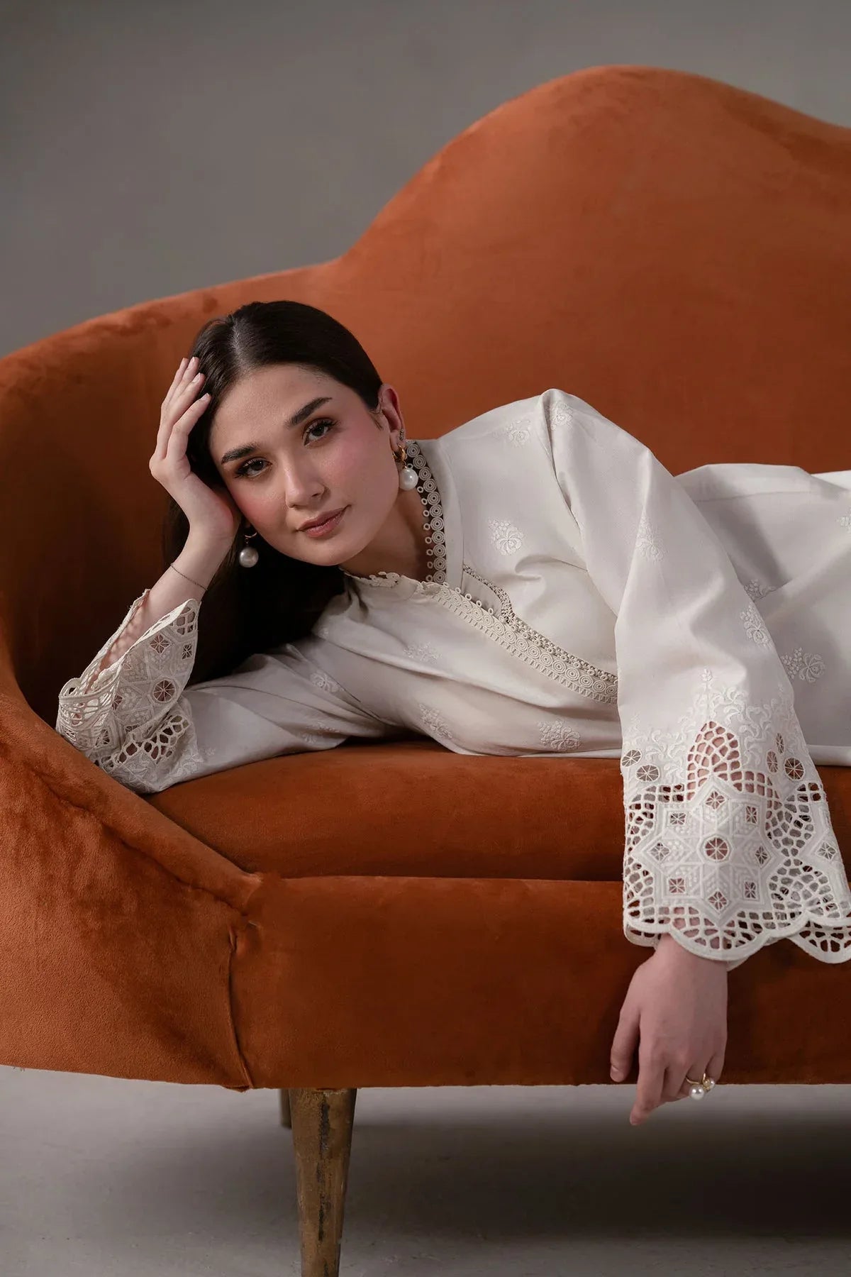 Akbar Aslam | Pret Lawn | Ecru - Aqsa Fabrics