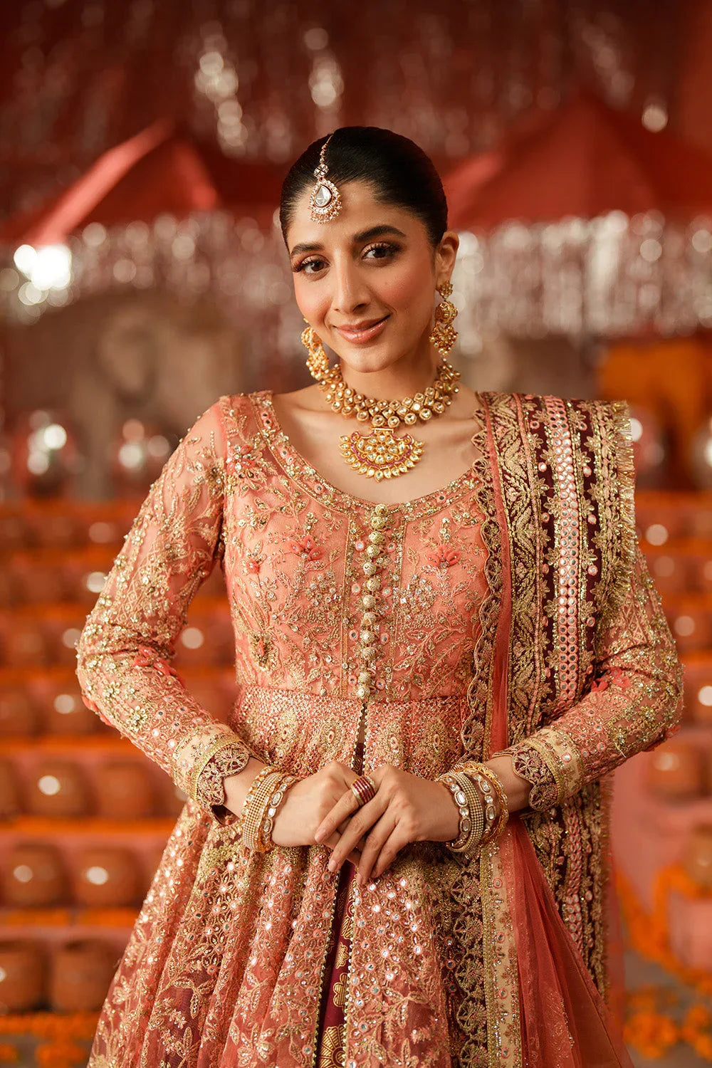 Maryum N Maria | Husn Wedding Formals | KUNDAN CORAL - MWS5638 - Aqsa Fabrics