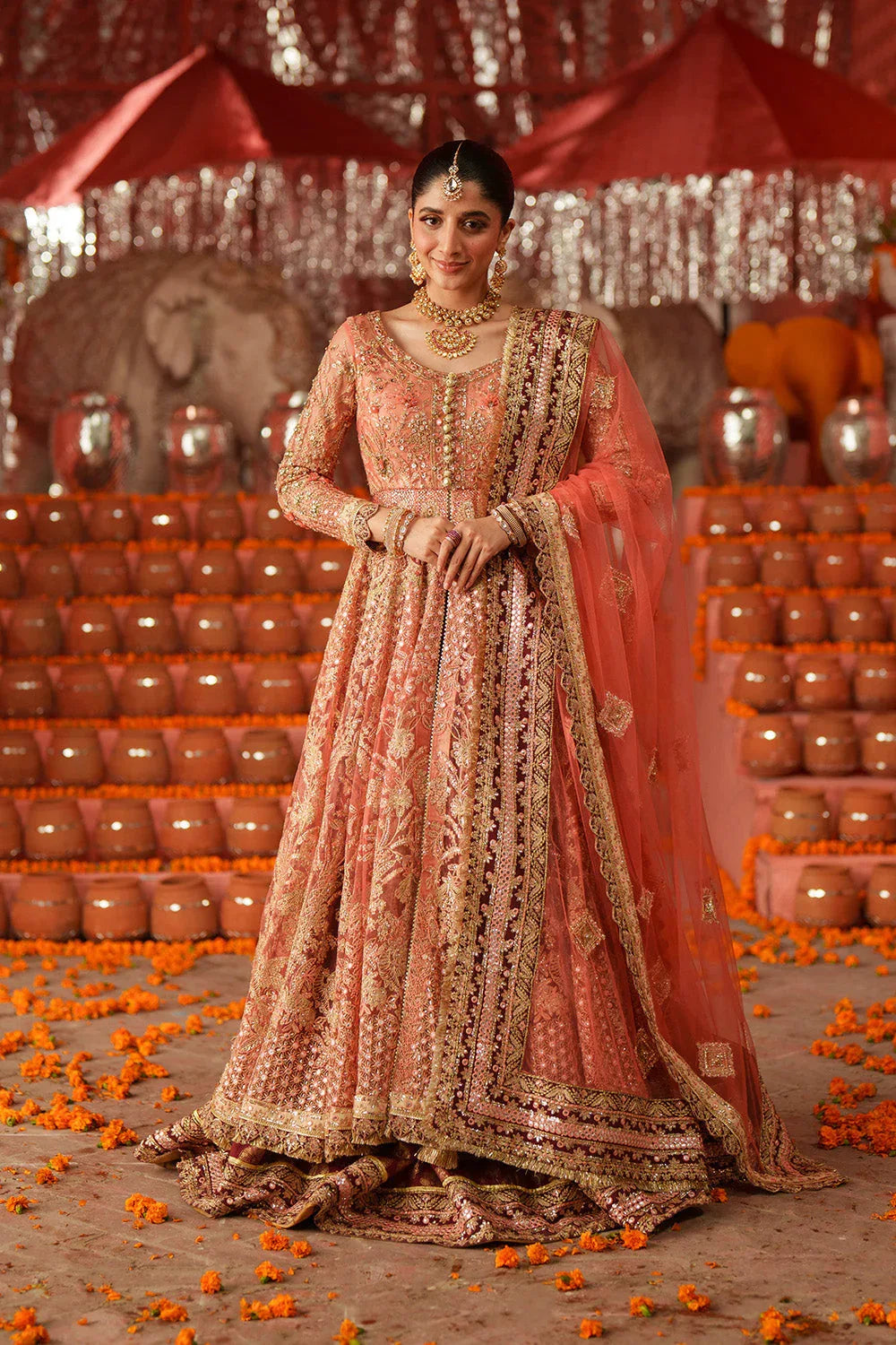 Maryum N Maria | Husn Wedding Formals | KUNDAN CORAL - MWS5638 - Aqsa Fabrics